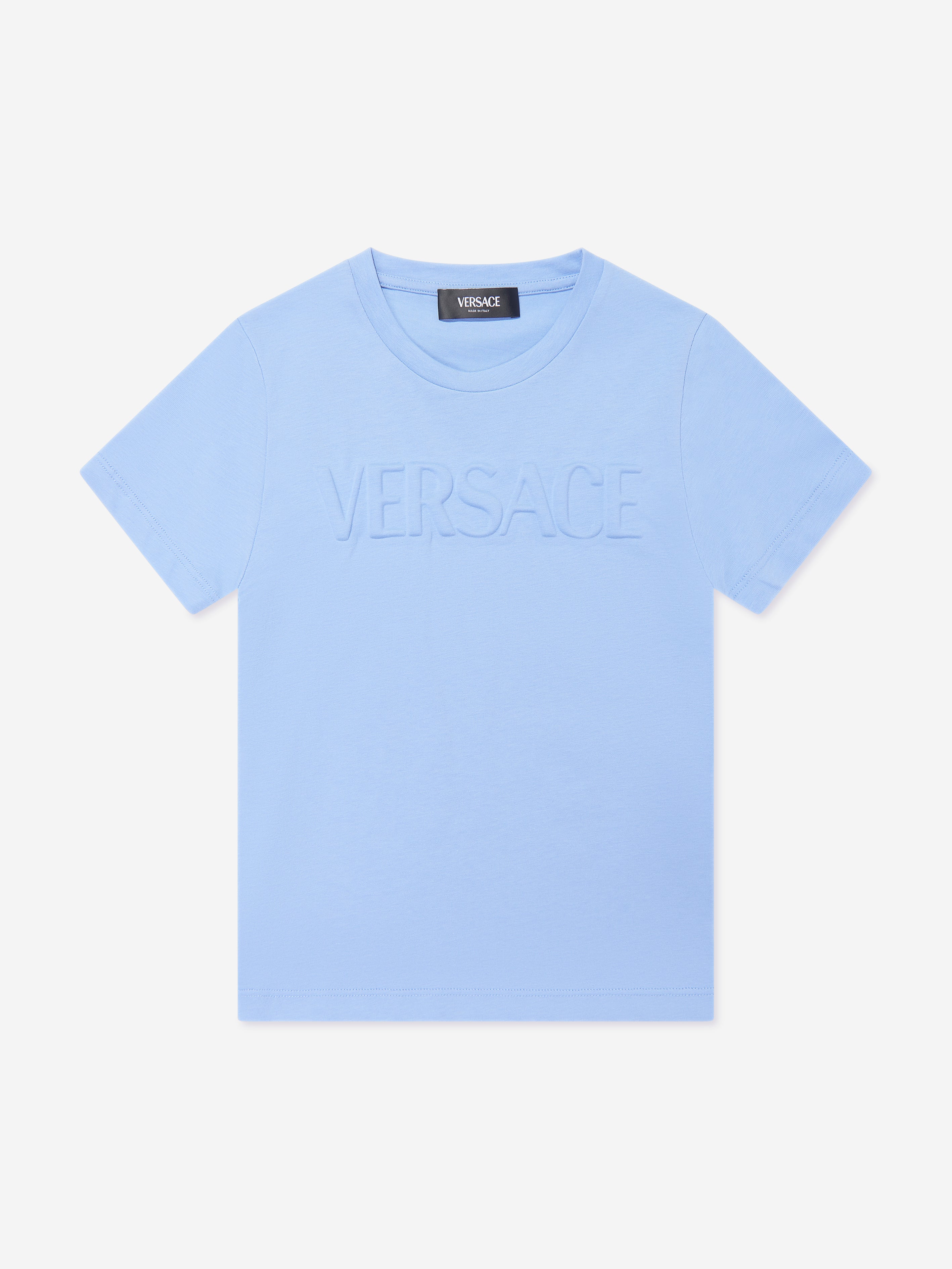 Versace Kids' Boys Embossed Logo T-shirt In Blue