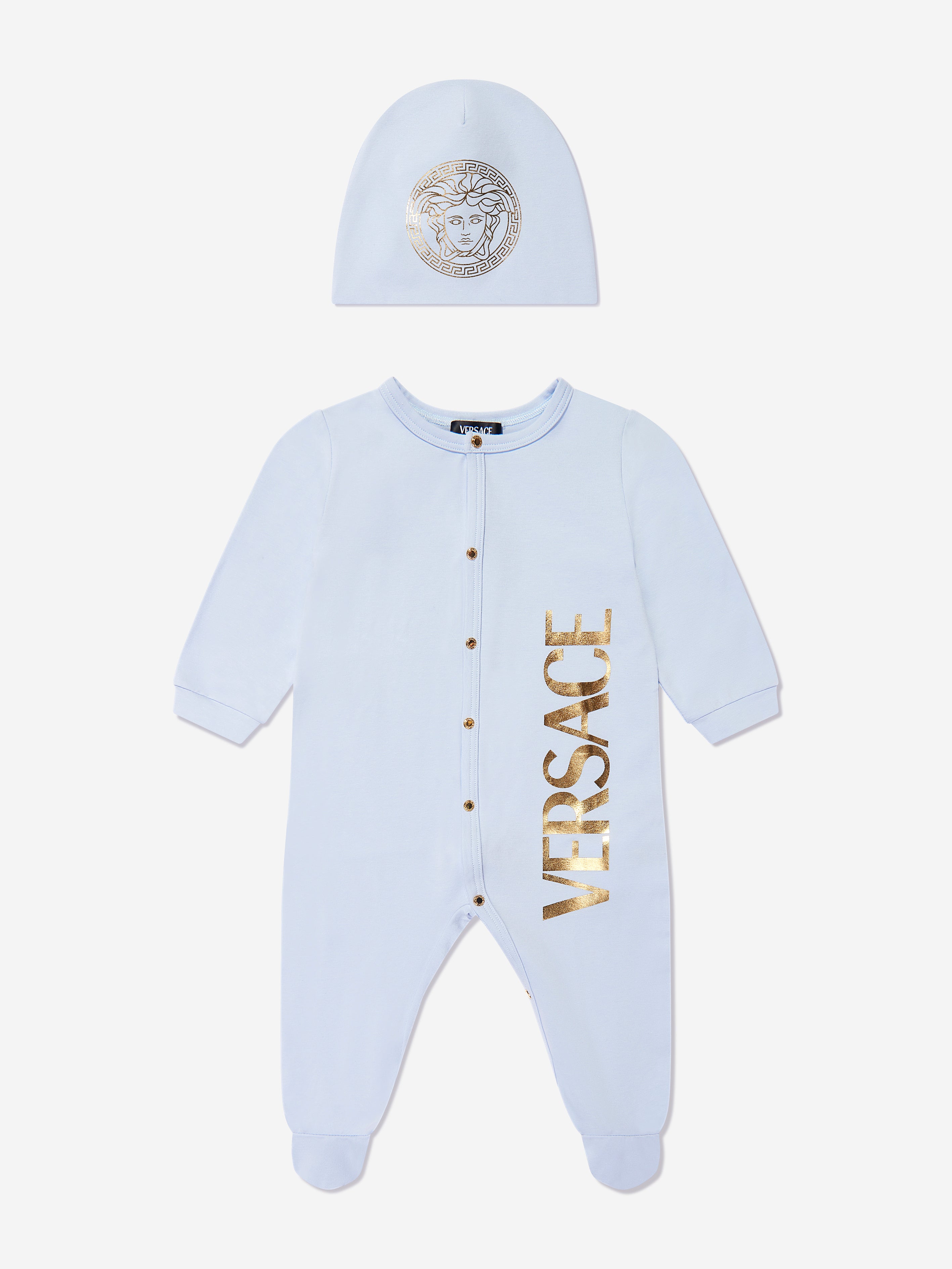 Versace Baby Boys Logo Babygrow Gift Set In Blue