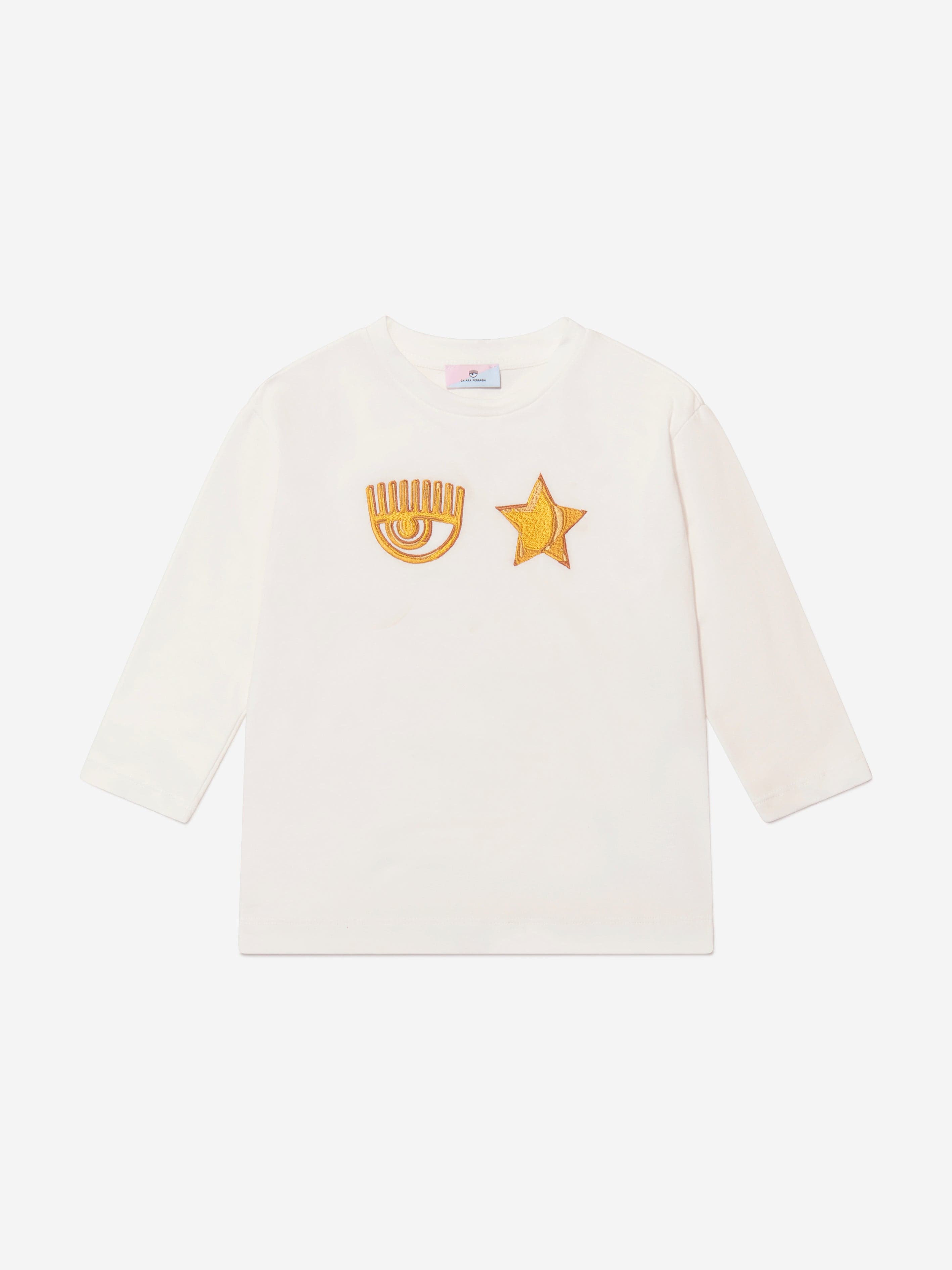 Chiara Ferragni Kids' Girls Long Sleeve Eyestar Maxi T-shirt 8 Yrs Ivory