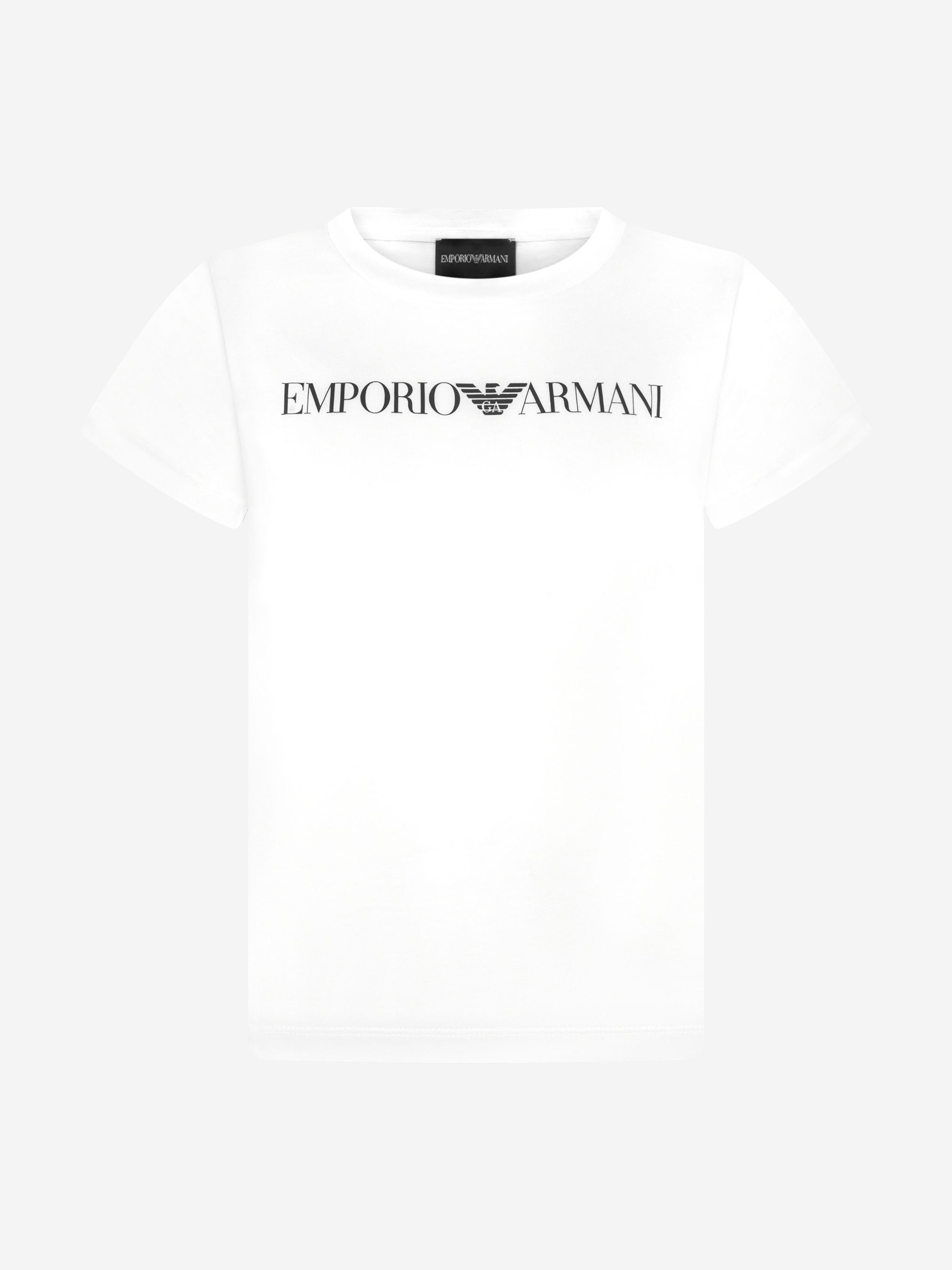 Emporio Armani Kids' Boys Pima Cotton Logo T-shirt In White