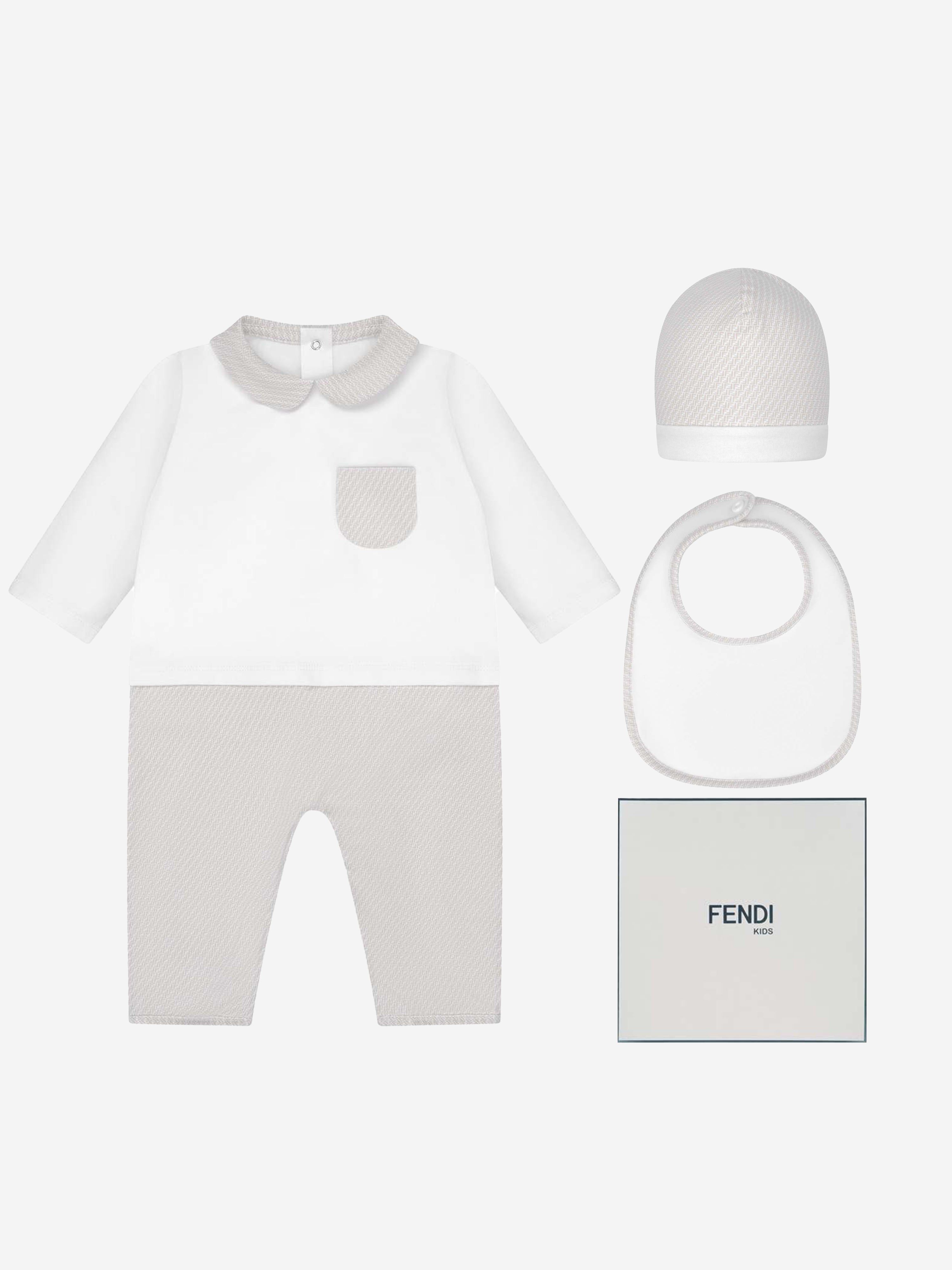 Fendi Baby Cotton Gift Set 1 Mth Silver In Metallic
