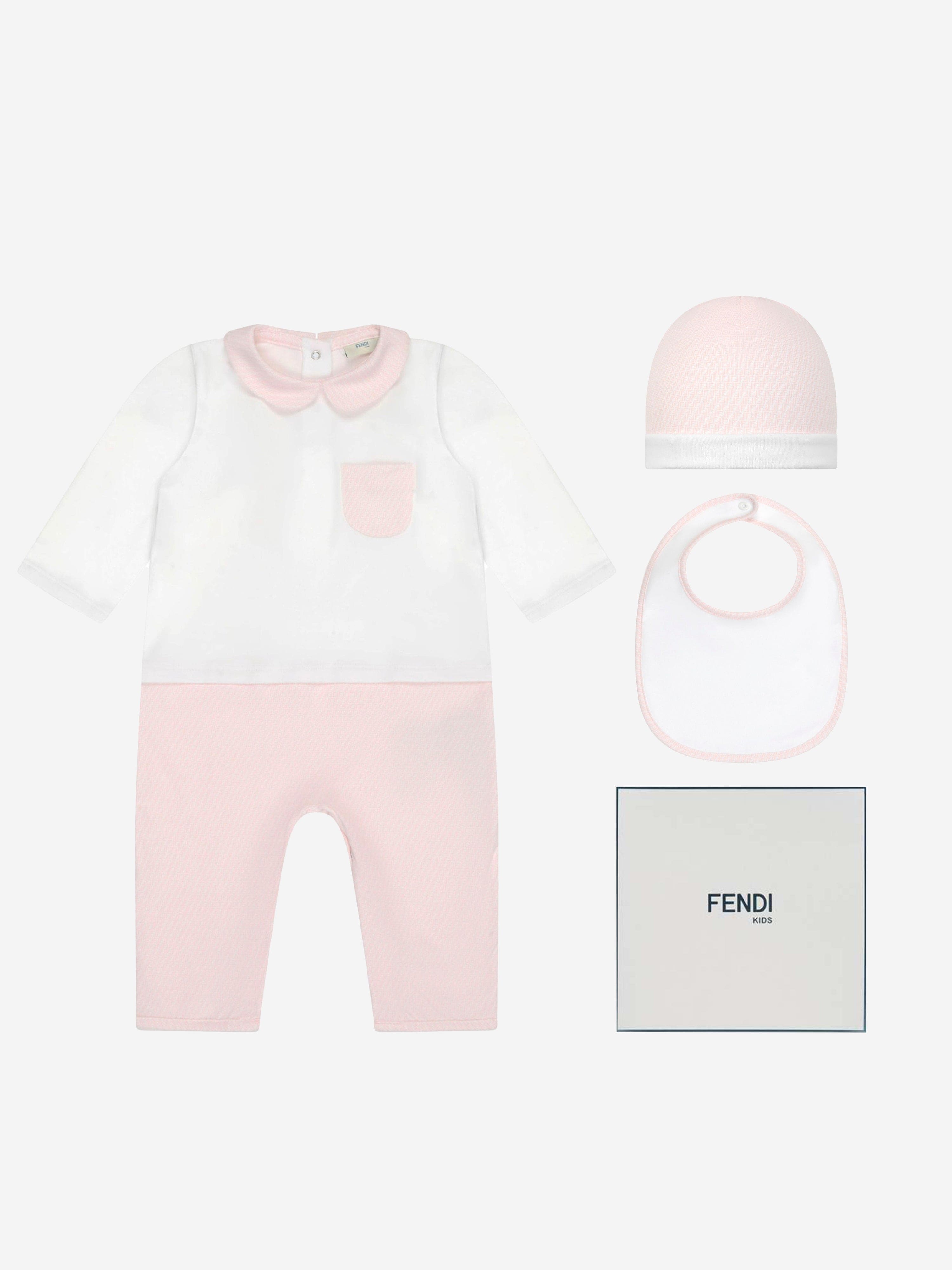 Fendi Baby Cotton Gift Set In Brown