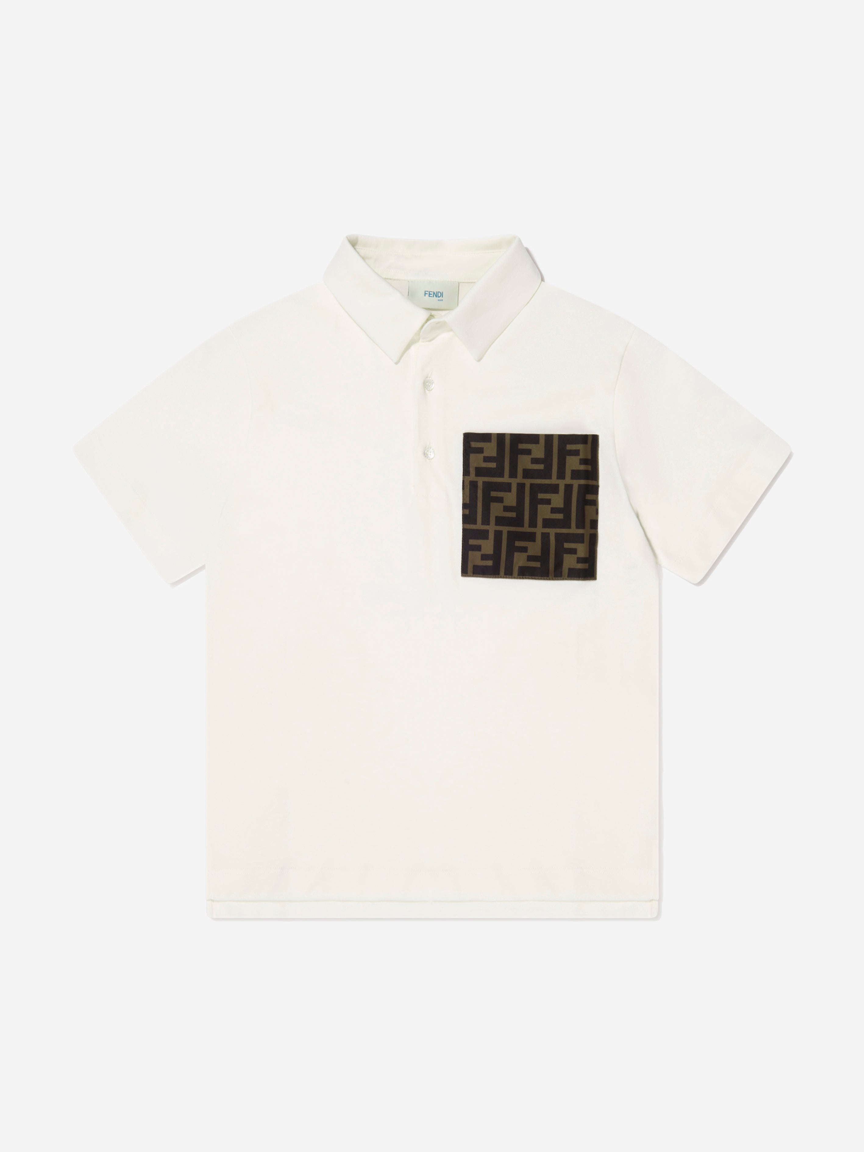 Fendi Kids' Boys Ff Logo Pocket Polo Shirt 8 Yrs White
