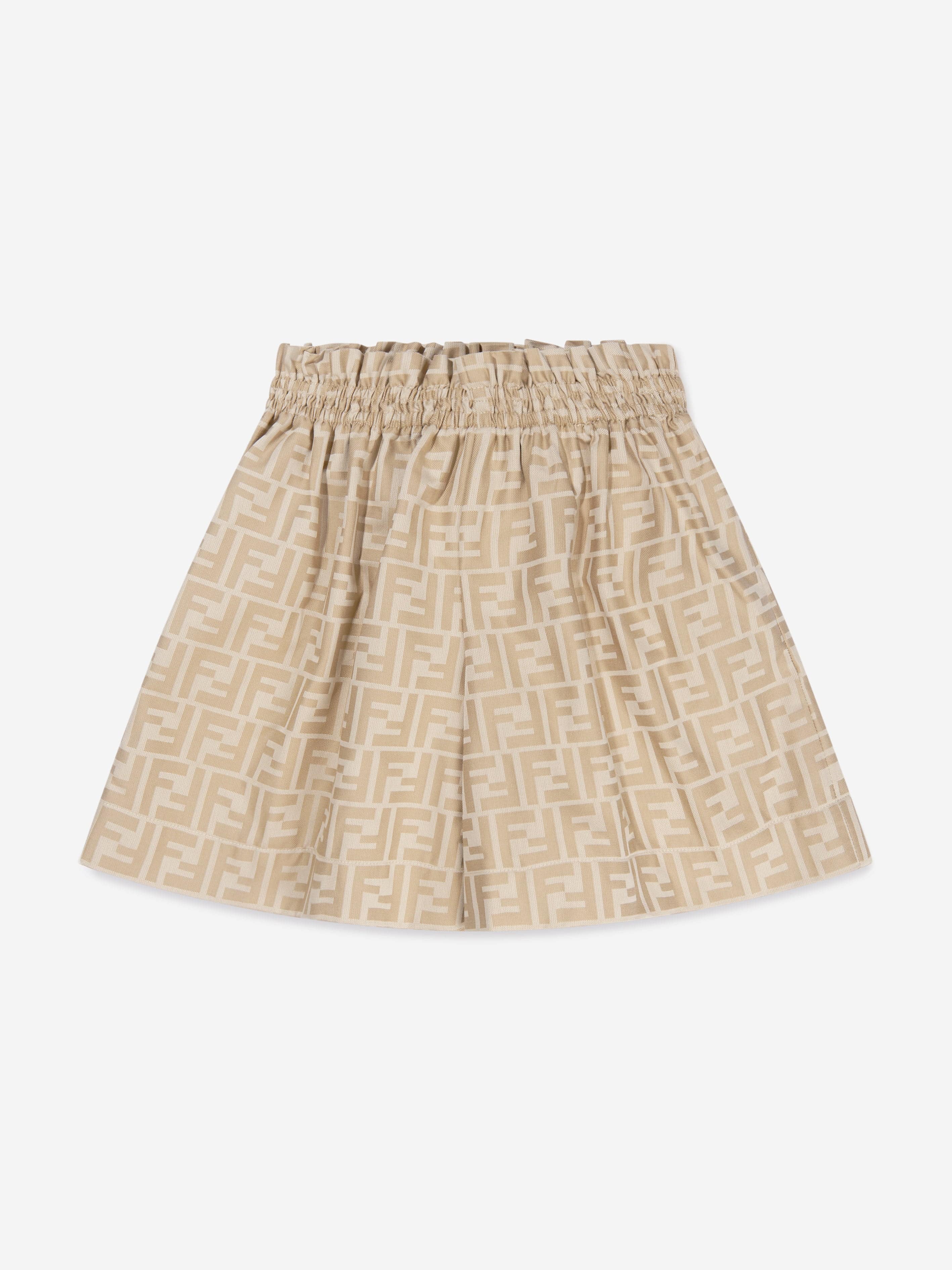 Fendi Kids' Girls Ff Logo Shorts In Beige