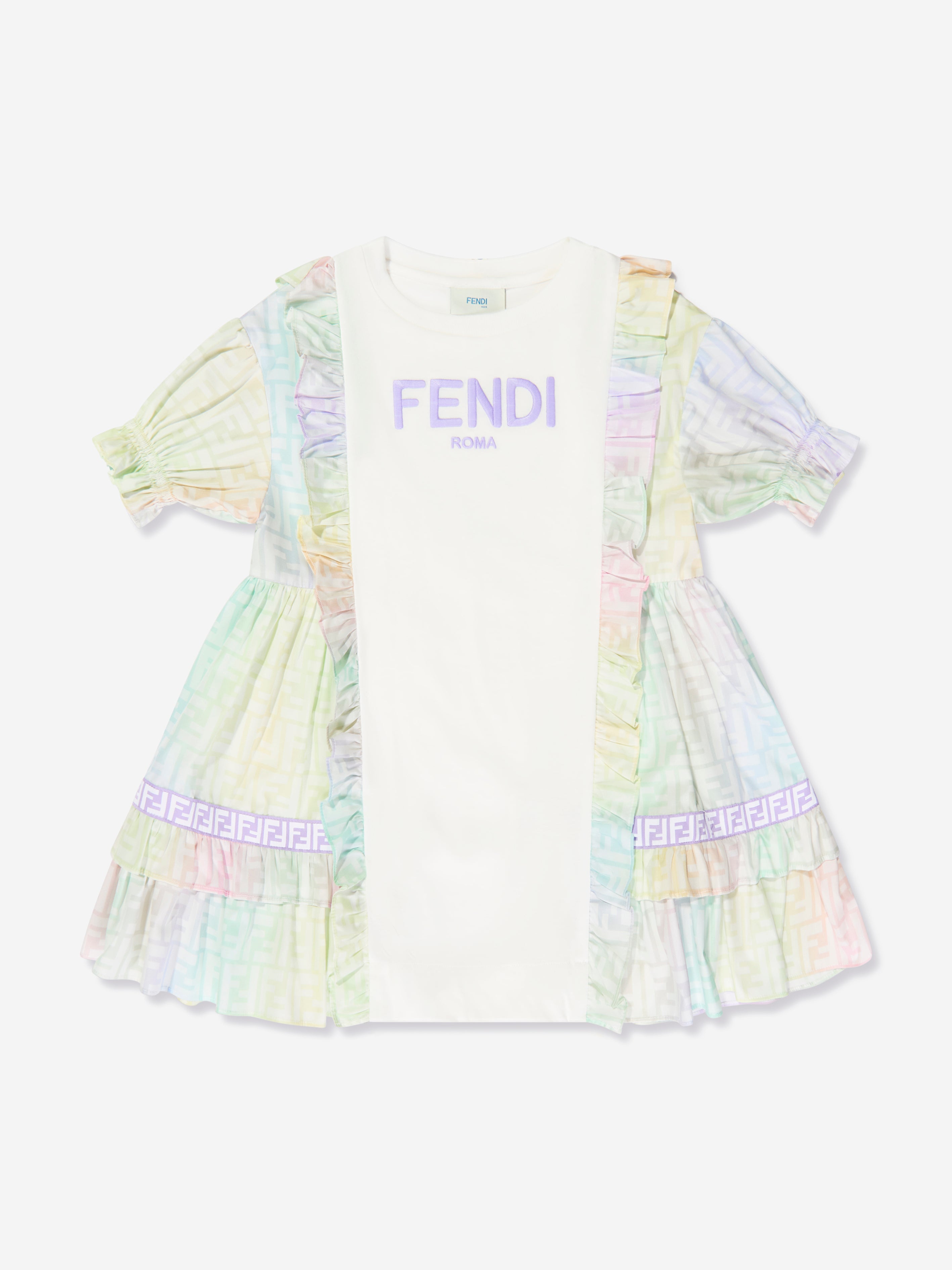 Fendi Kids' Girls Ff Logo Metaverse Dress In Multicoloured