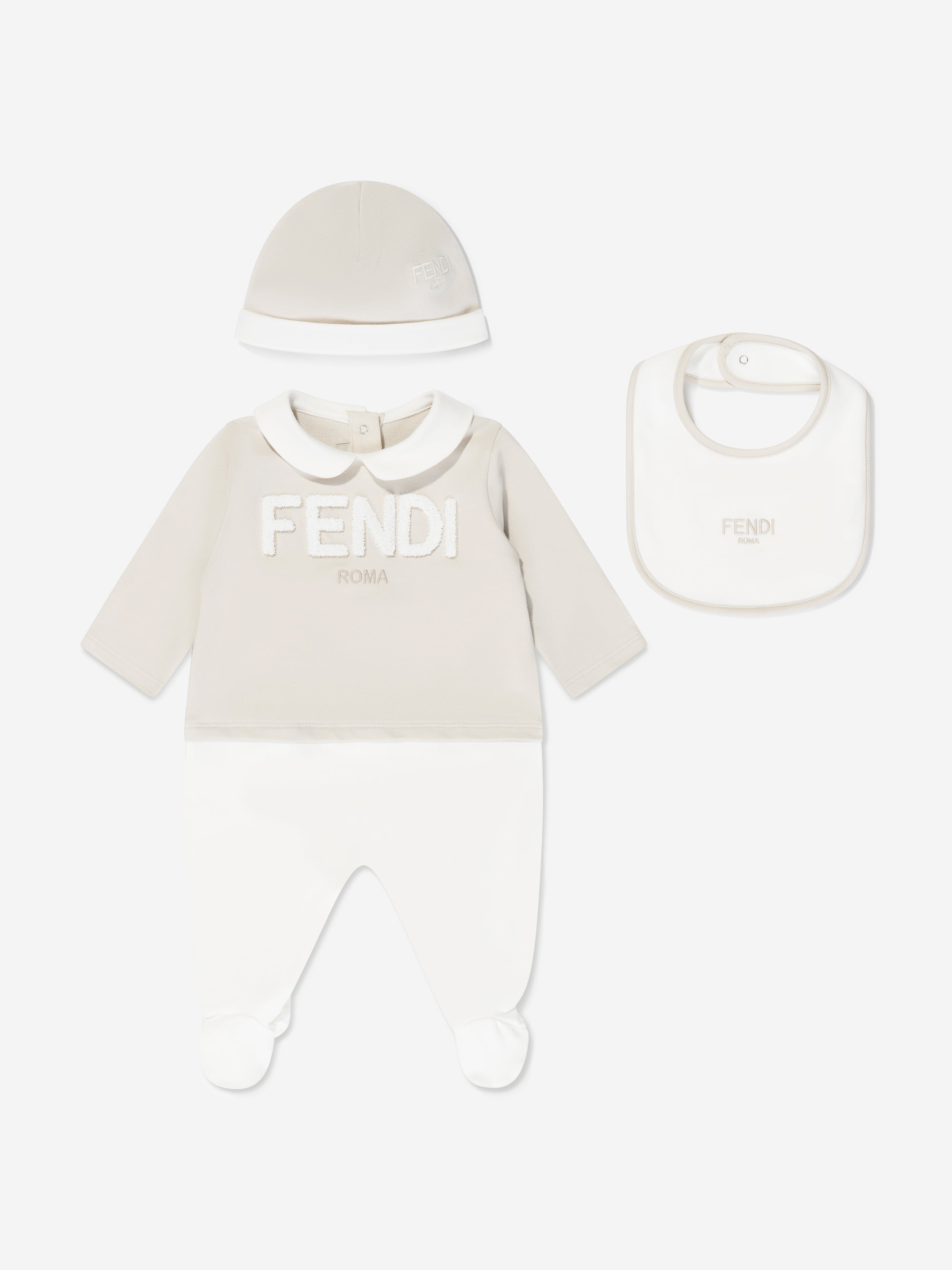 Fendi Baby Logo Babygrow Gift Set (3 Piece) In Gray