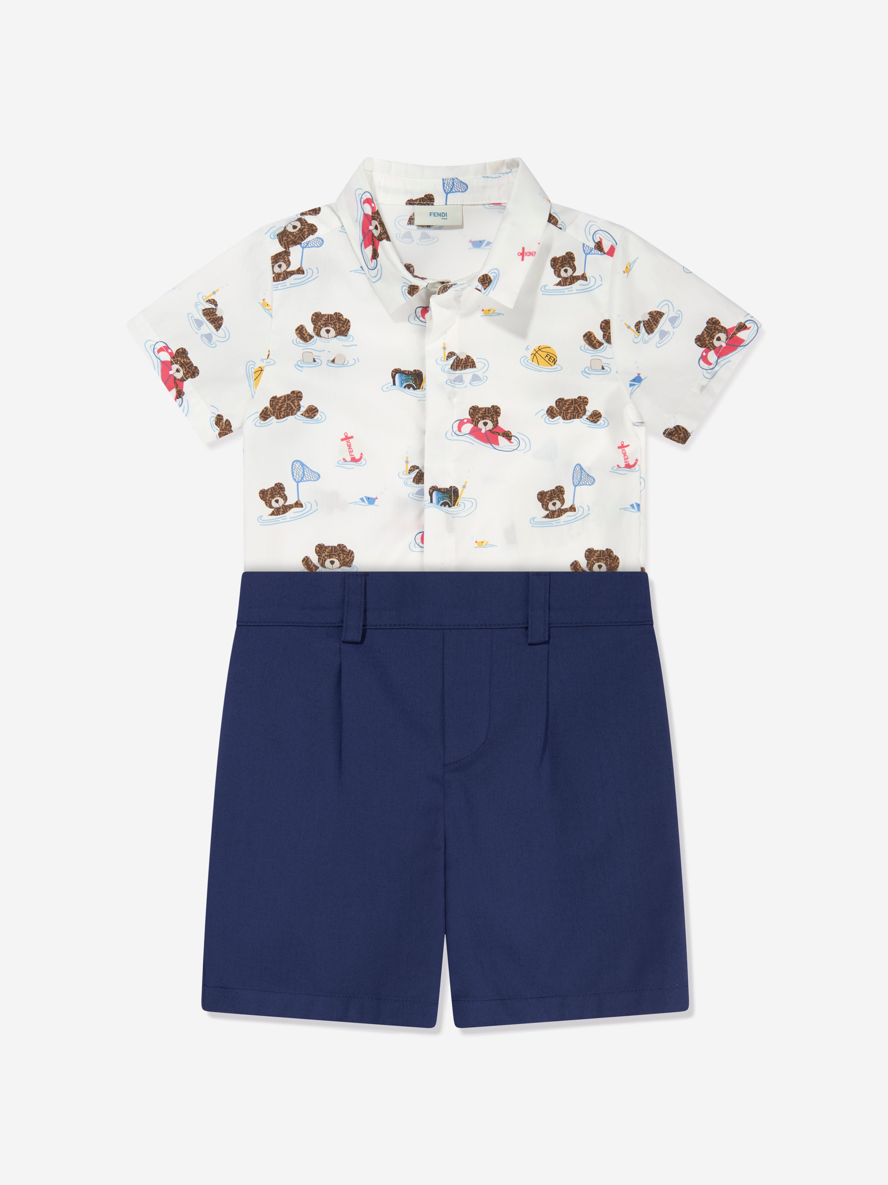 Fendi Baby Boys Bear Beach Party Romper In White