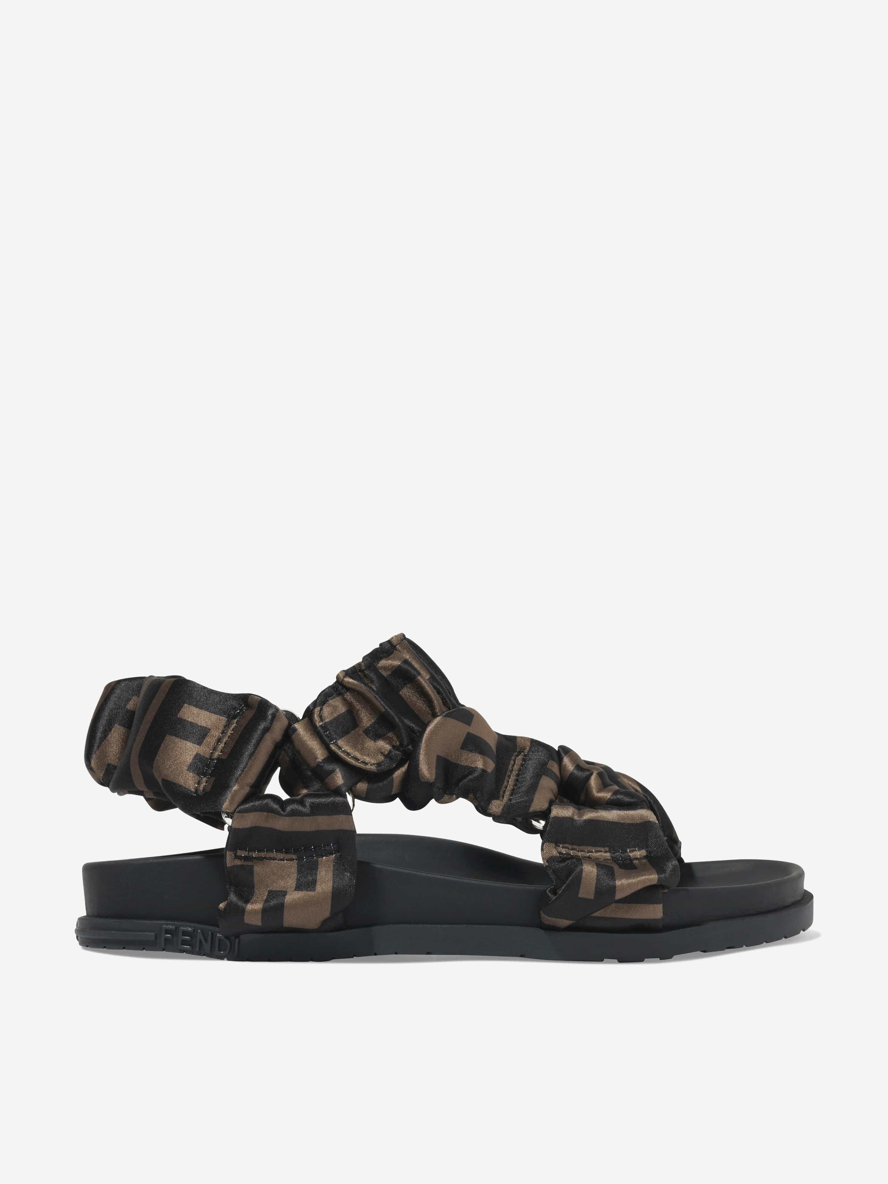 Fendi Girls Ff Logo Sandals In Brown