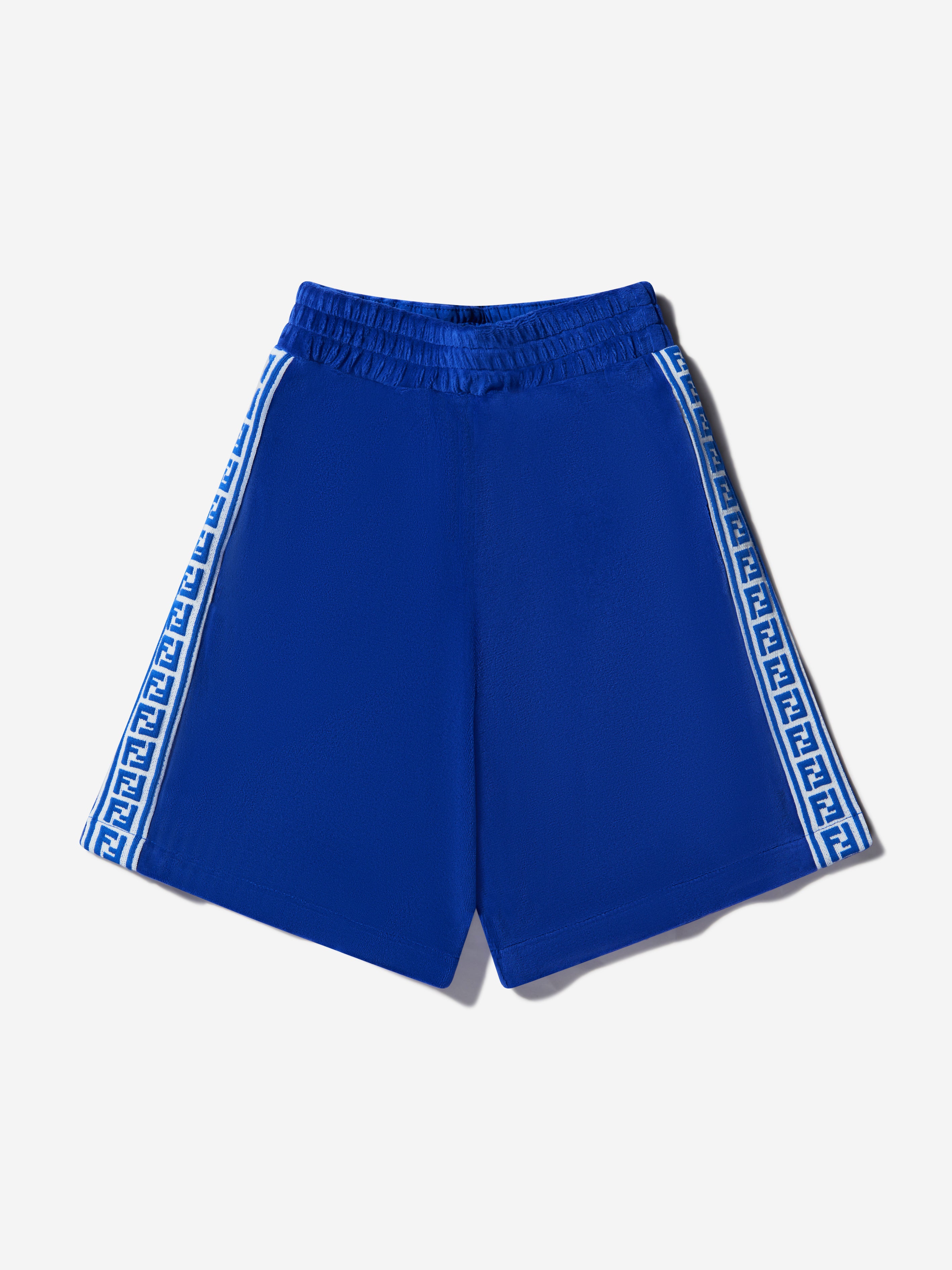 Fendi Kids' Boys Cotton Ff Logo Trim Bermuda Shorts 8 Yrs Blue