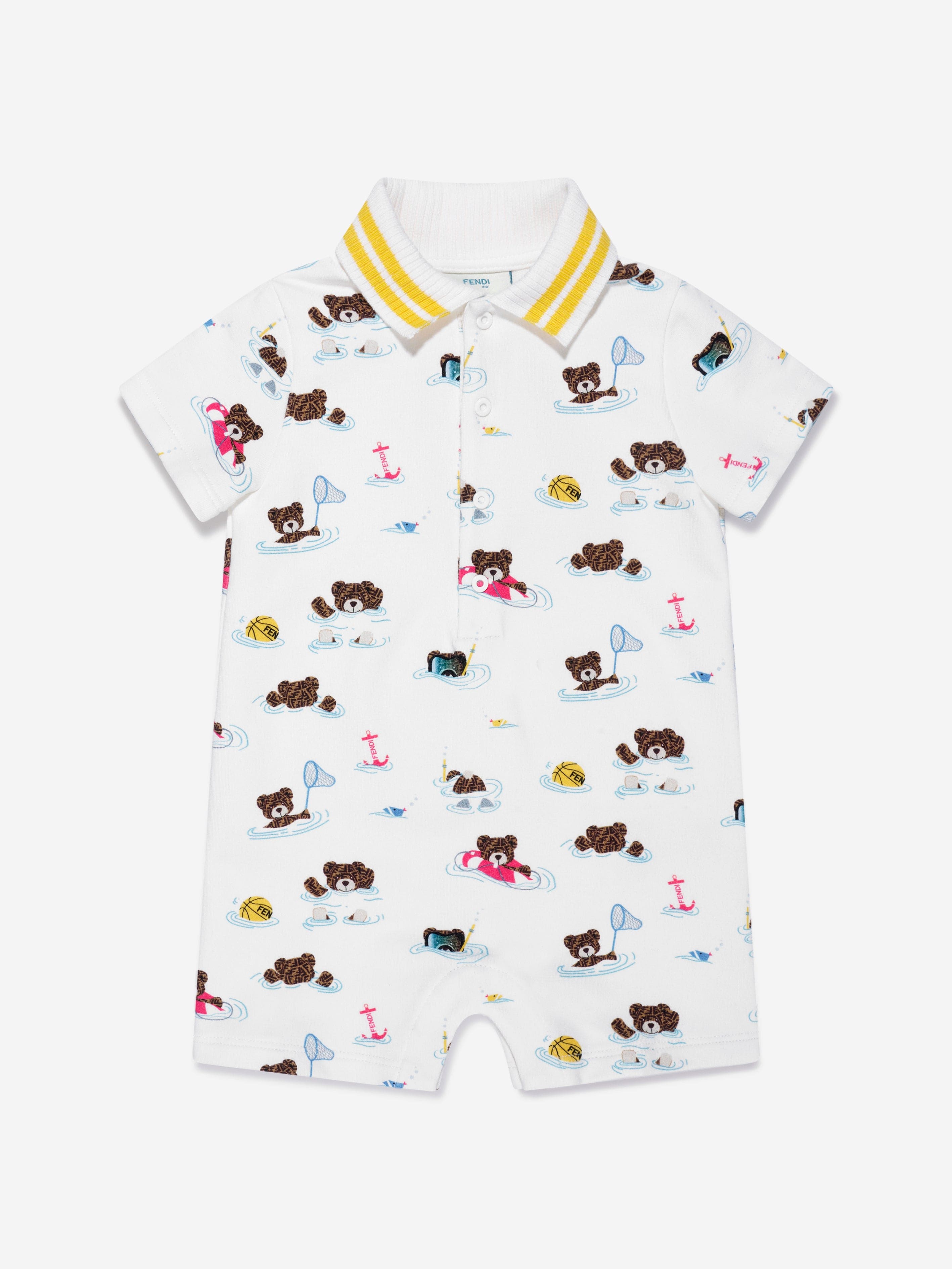 Fendi Baby Bear Beach Party Romper In Multicoloured