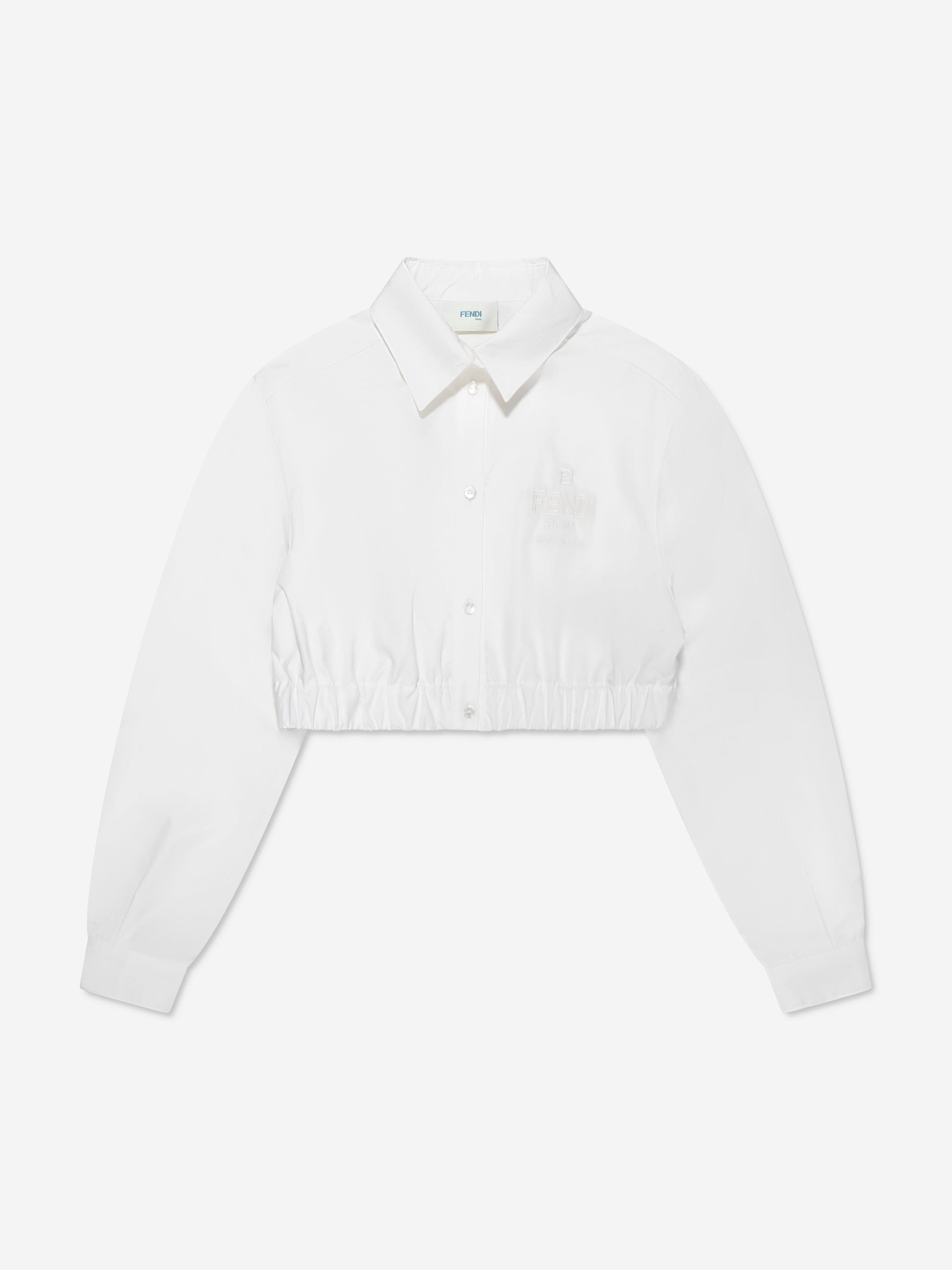 Fendi Kids' Girls Long Sleeve Cropped Shirt In White