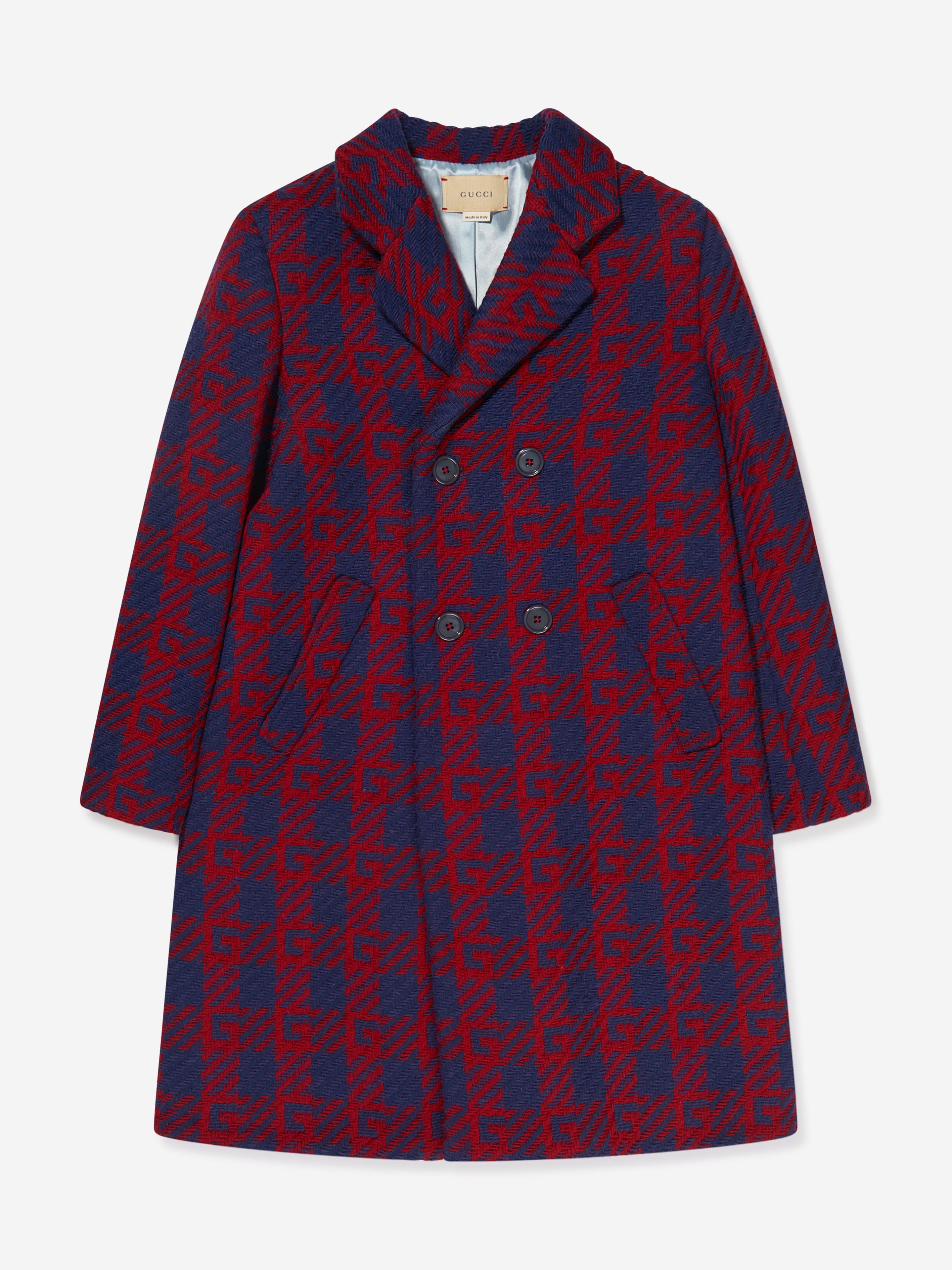 Gucci Kids' Boys Cashmere G Logo Coat 10 Yrs Blue In Multi