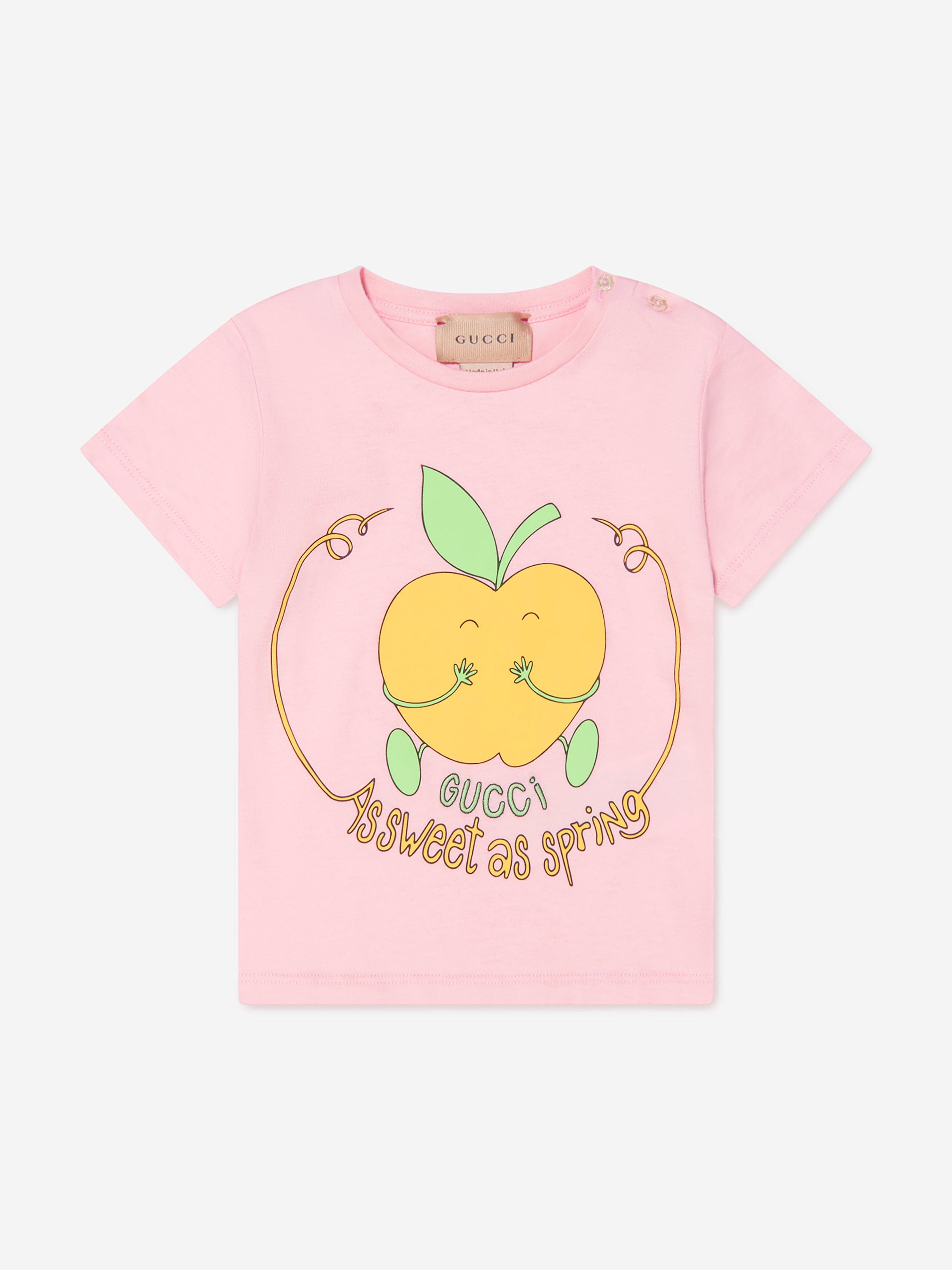 Gucci Babies' 'as Sweet As Spring' Logo-detail T-shirt In Pink