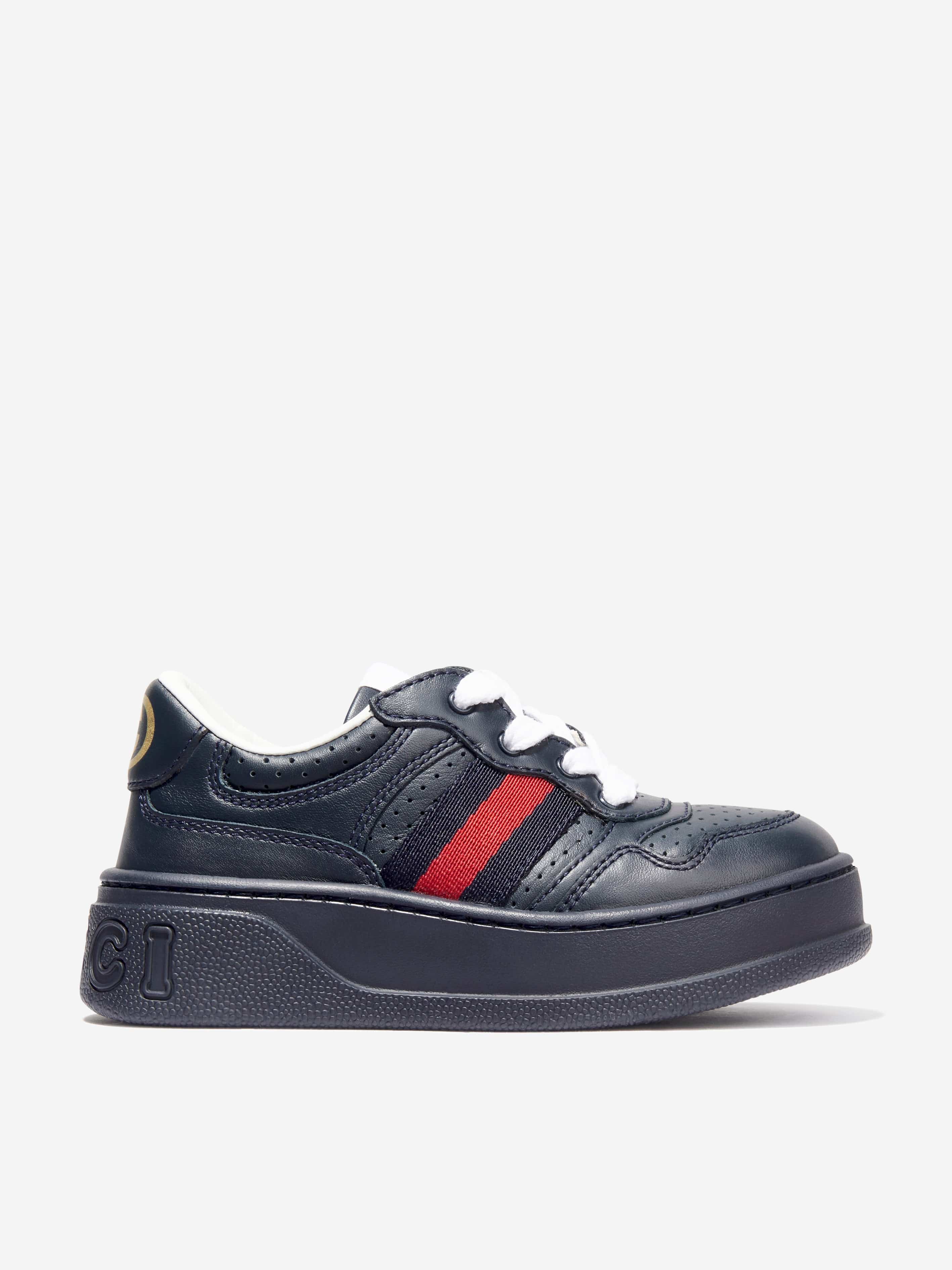 Gucci Babies' Kids Leather Trainers With Web In Black