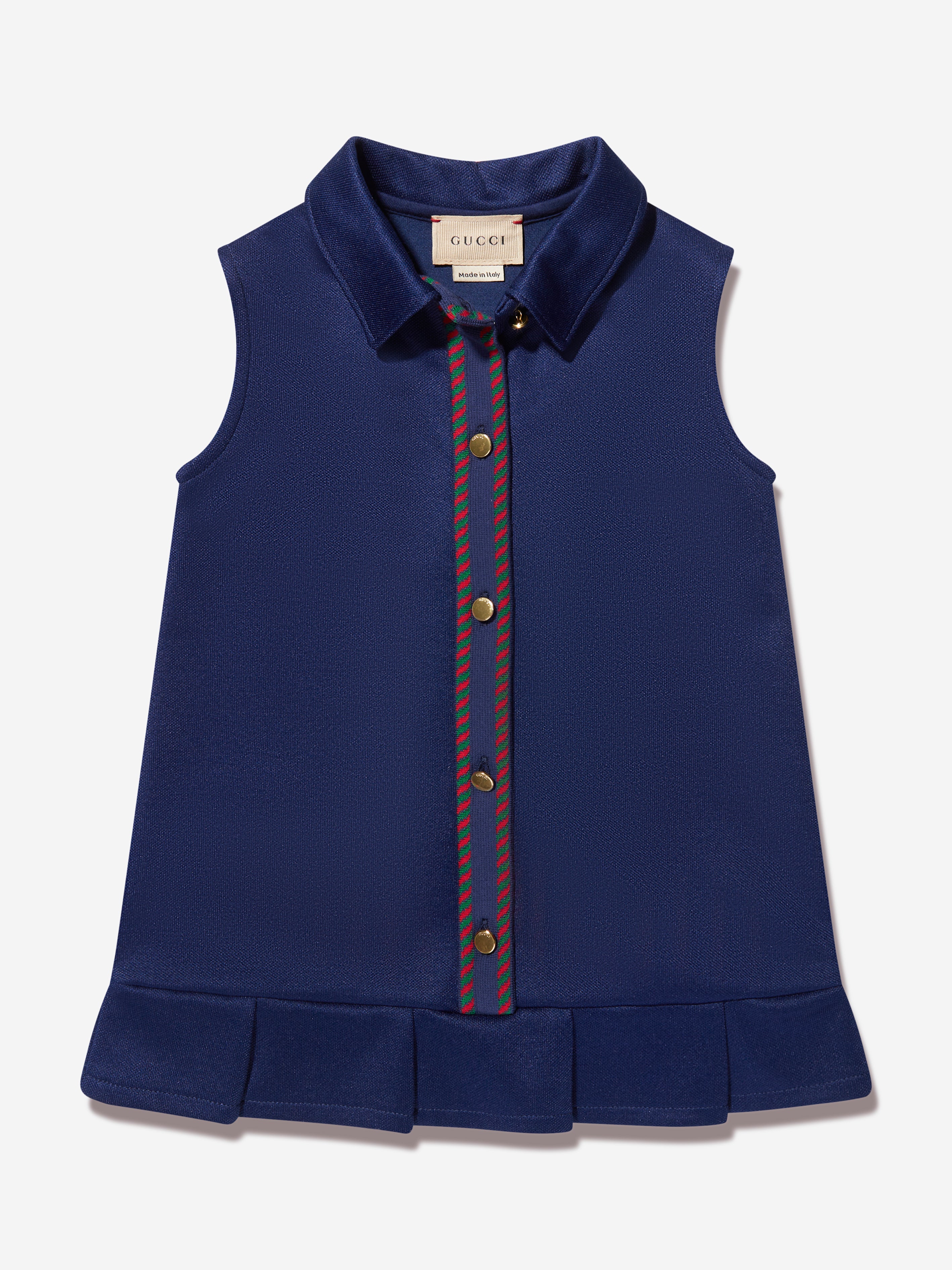 Gucci Babies' Striped-edge Pleated-edge Dress In Blue