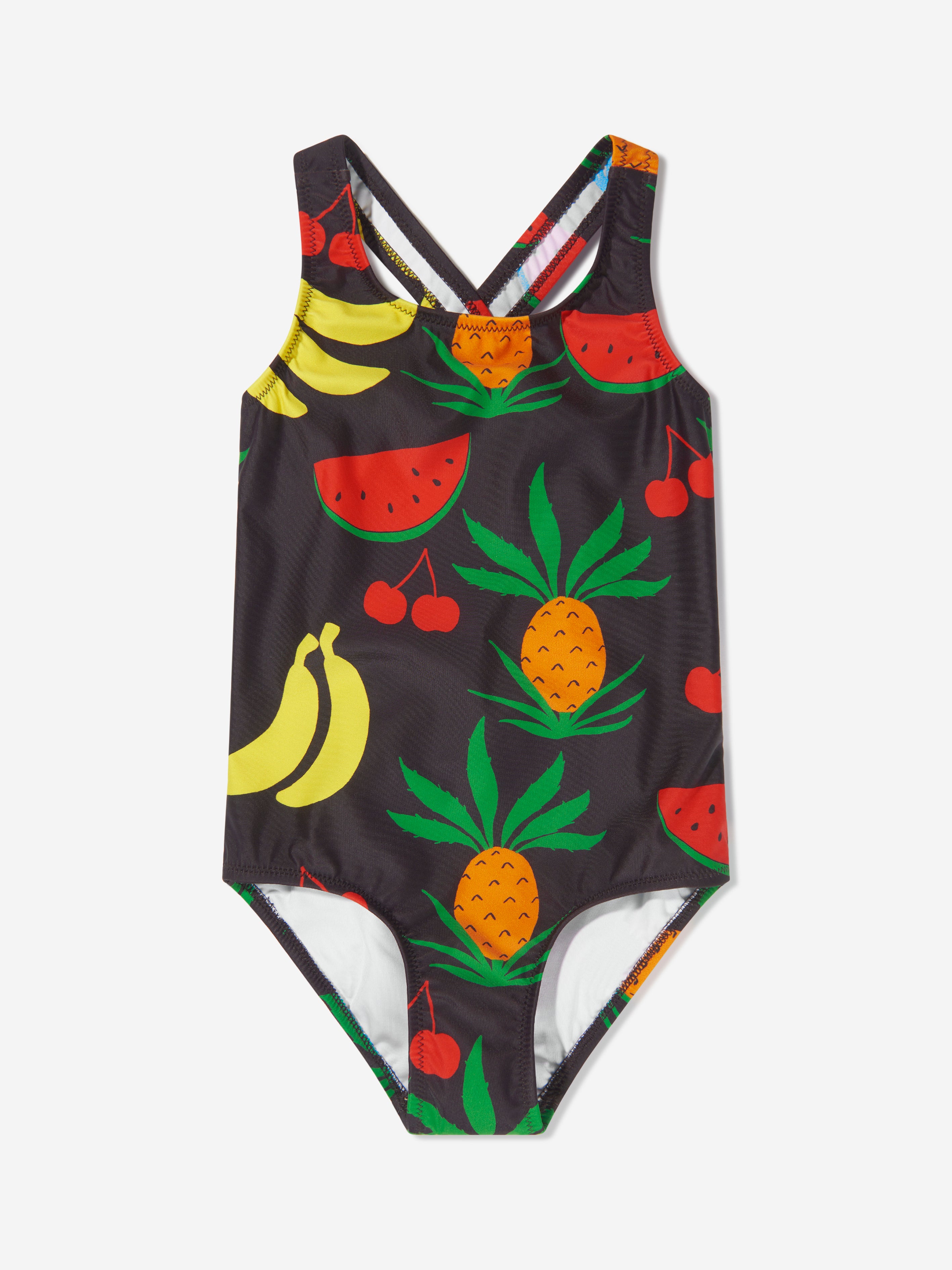 Mini Rodini Kids' Girls Fruit Print Swimsuit In Black