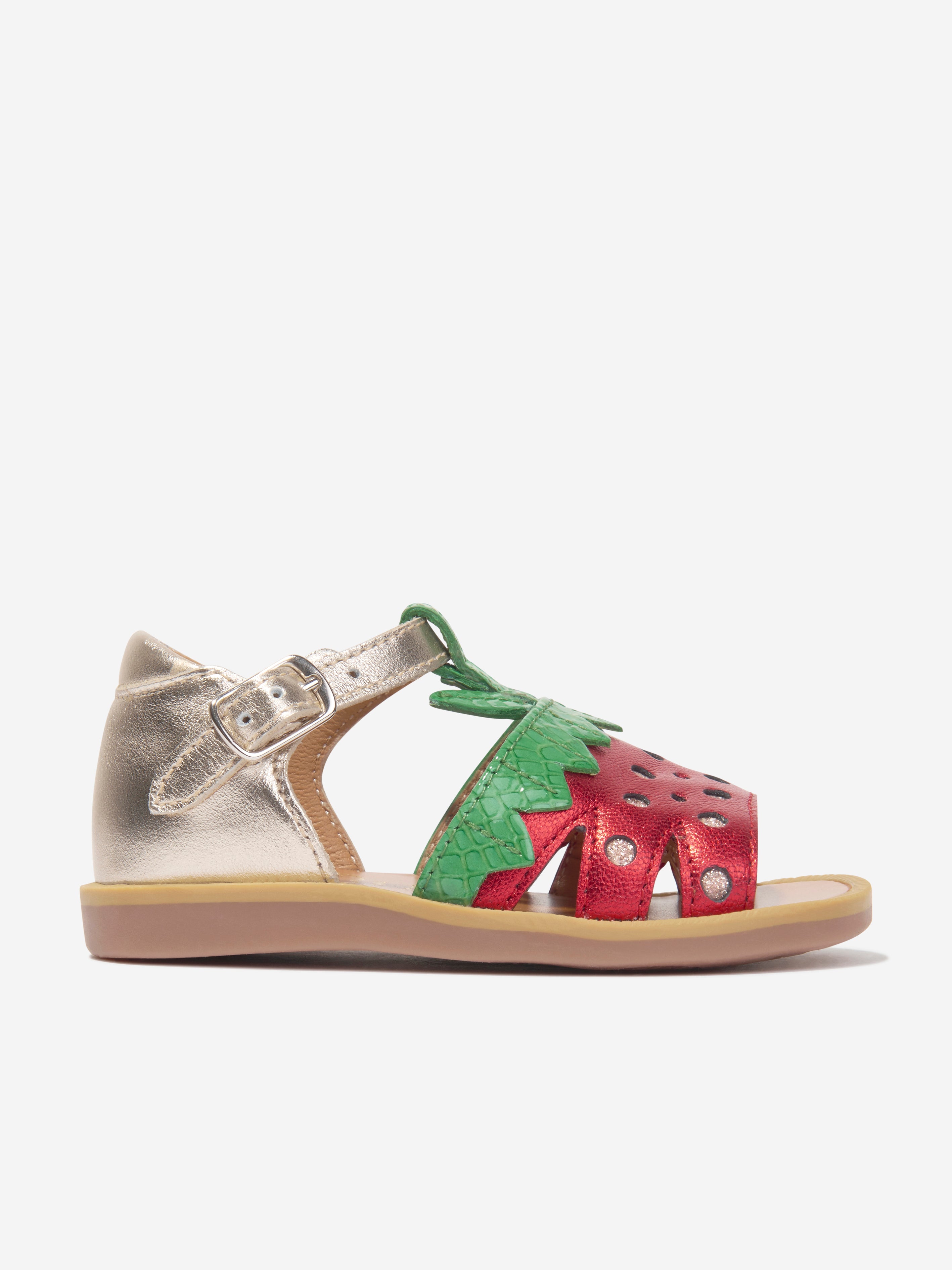 Pom D'api Babies' Girls Leather Poppy Strawberry Sandals In Gold