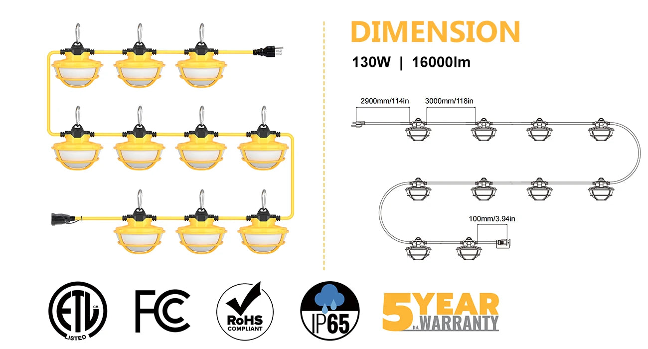 JC-LGL LED Construction String Lights 50FT/100FT, Round Series