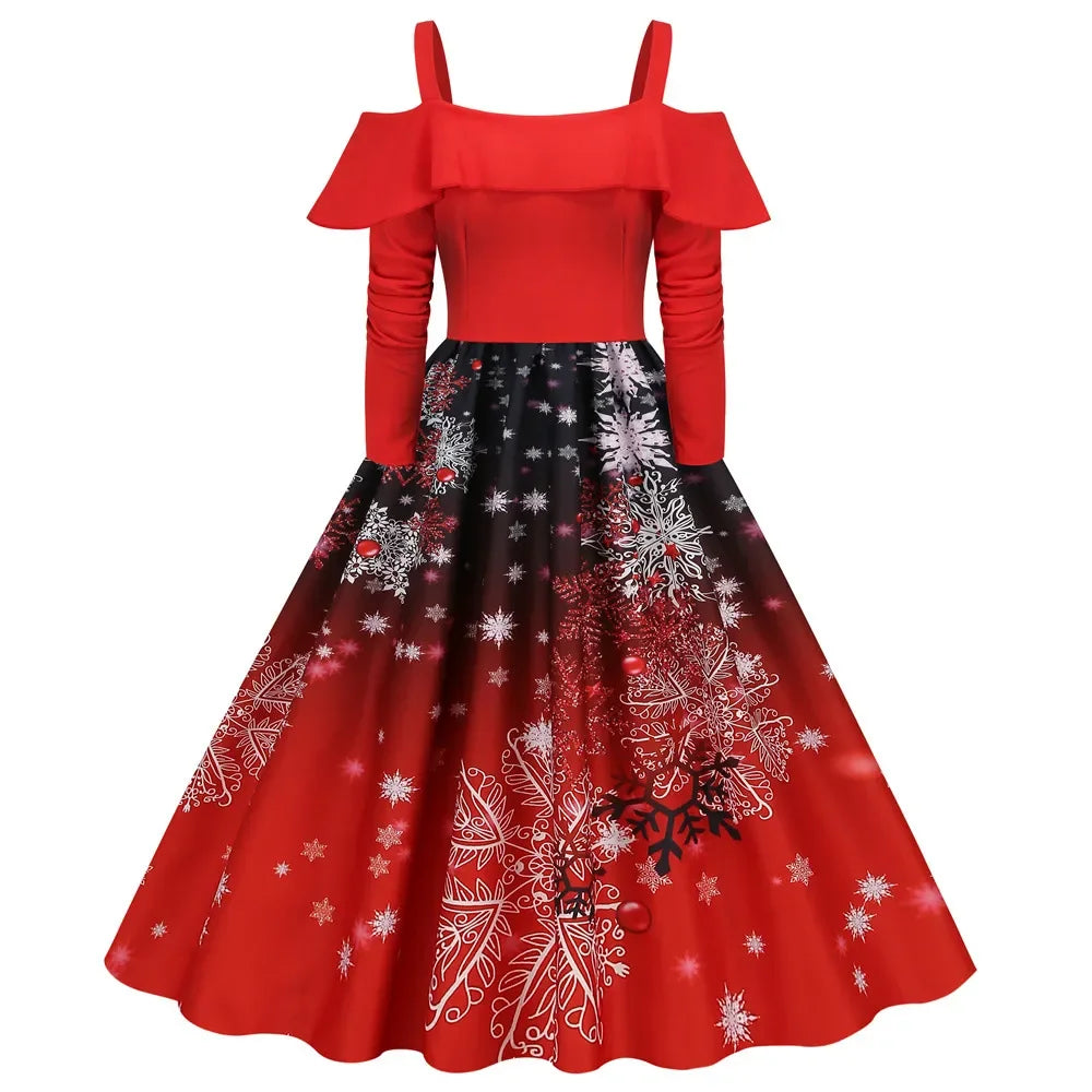 Festive Red Santa Dress with Ruffles & Snowflakes - Image 32