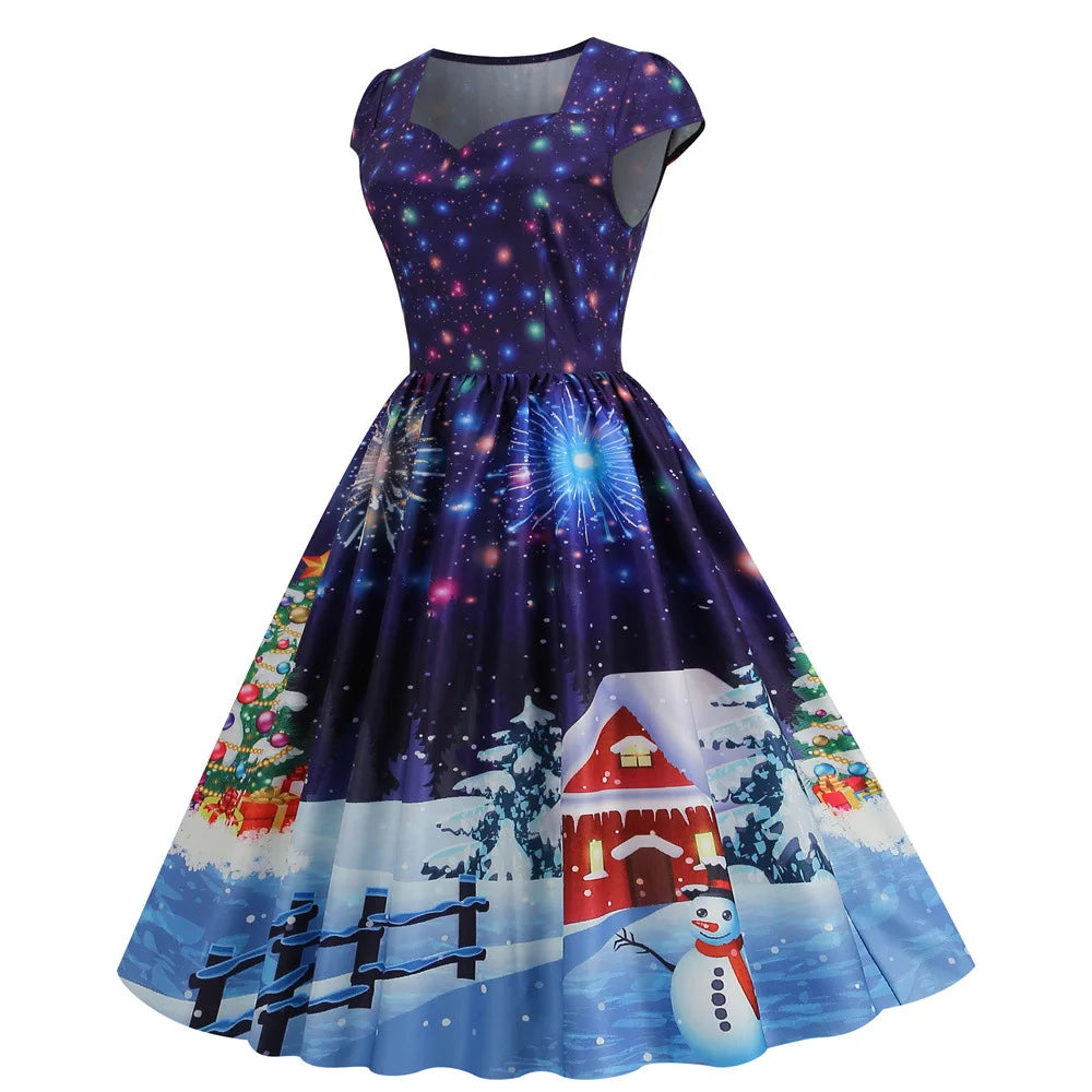 “Festive Snowflake Print Christmas Party Dress” - Image 71