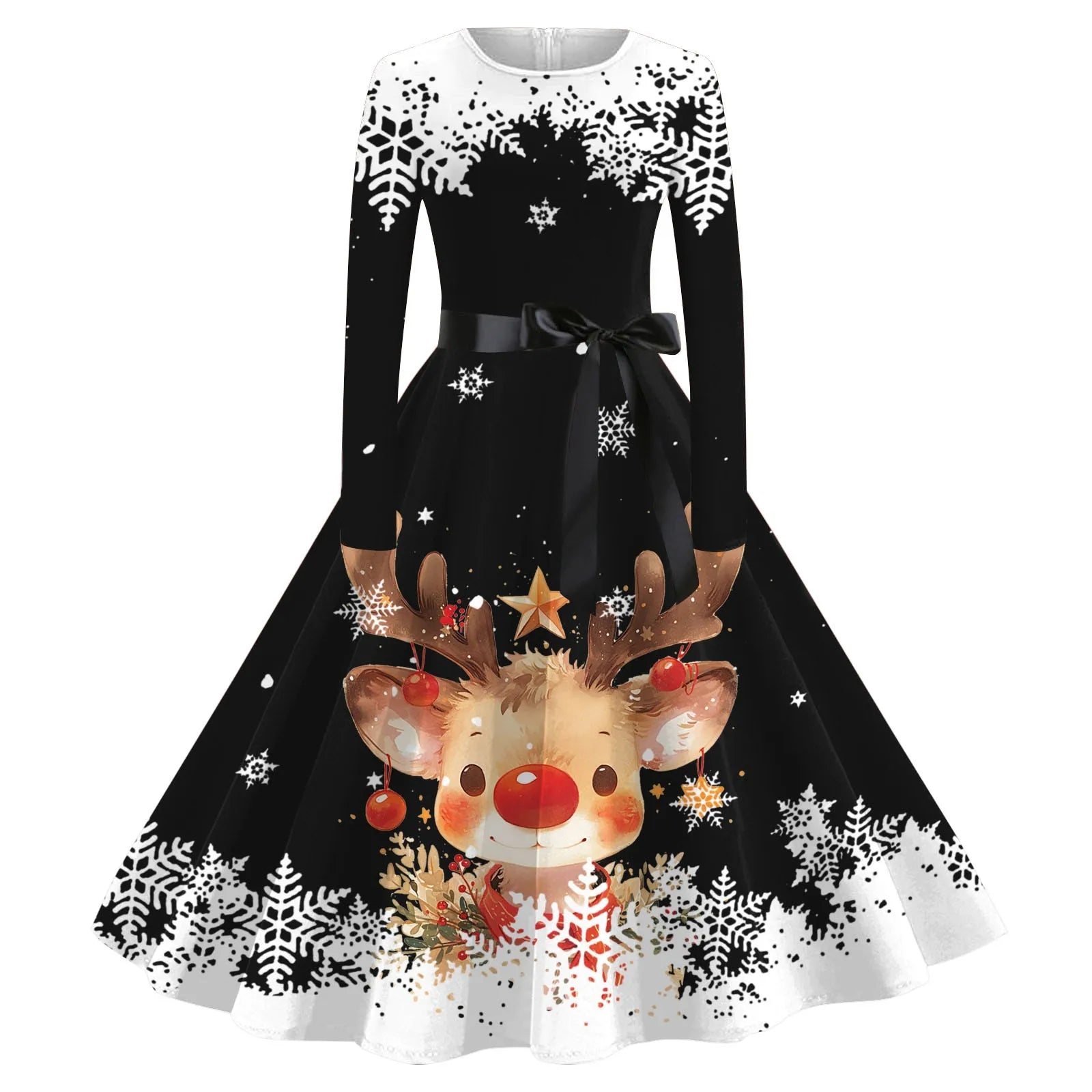Chic High Waist A-Line Christmas Party Dress - Image 3