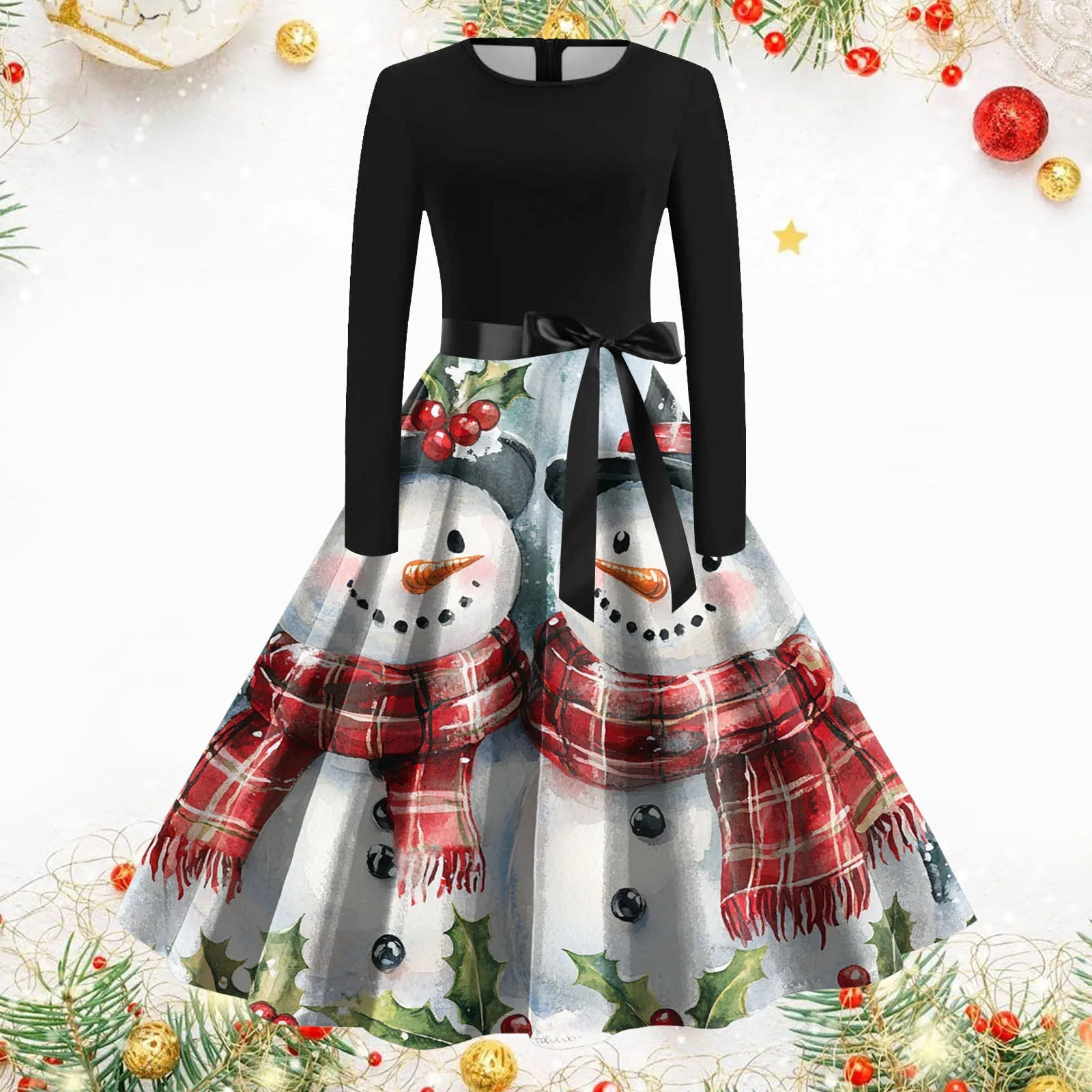 Festive Snowflake A-Line Long Dresses for Parties - Image 4