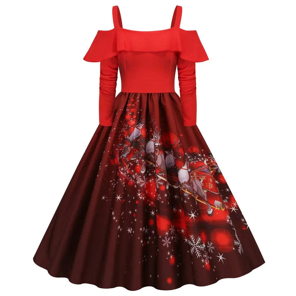 Festive Red Santa Dress with Ruffles & Snowflakes - Image 17