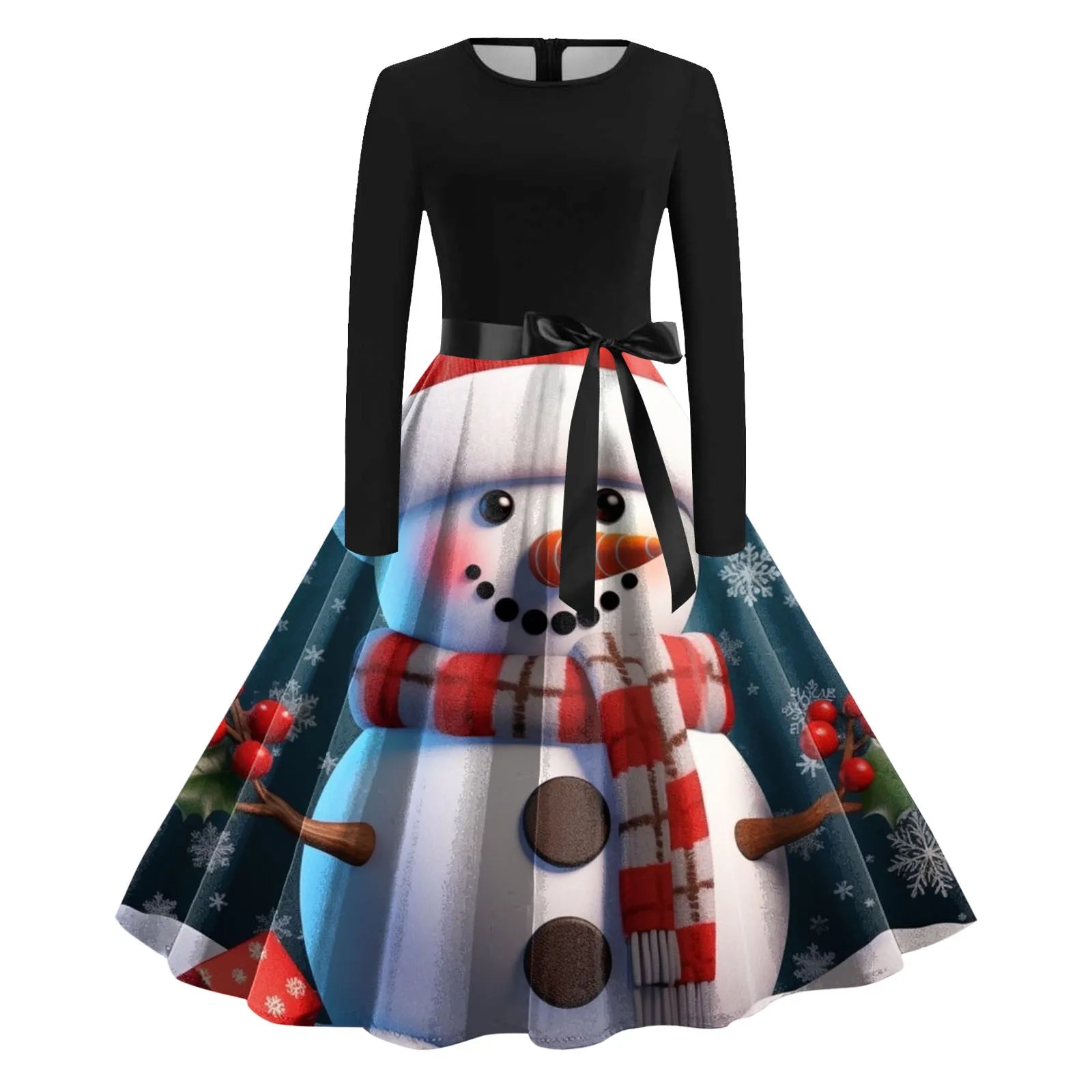 Festive Snowflake A-Line Long Dresses for Parties - Image 18