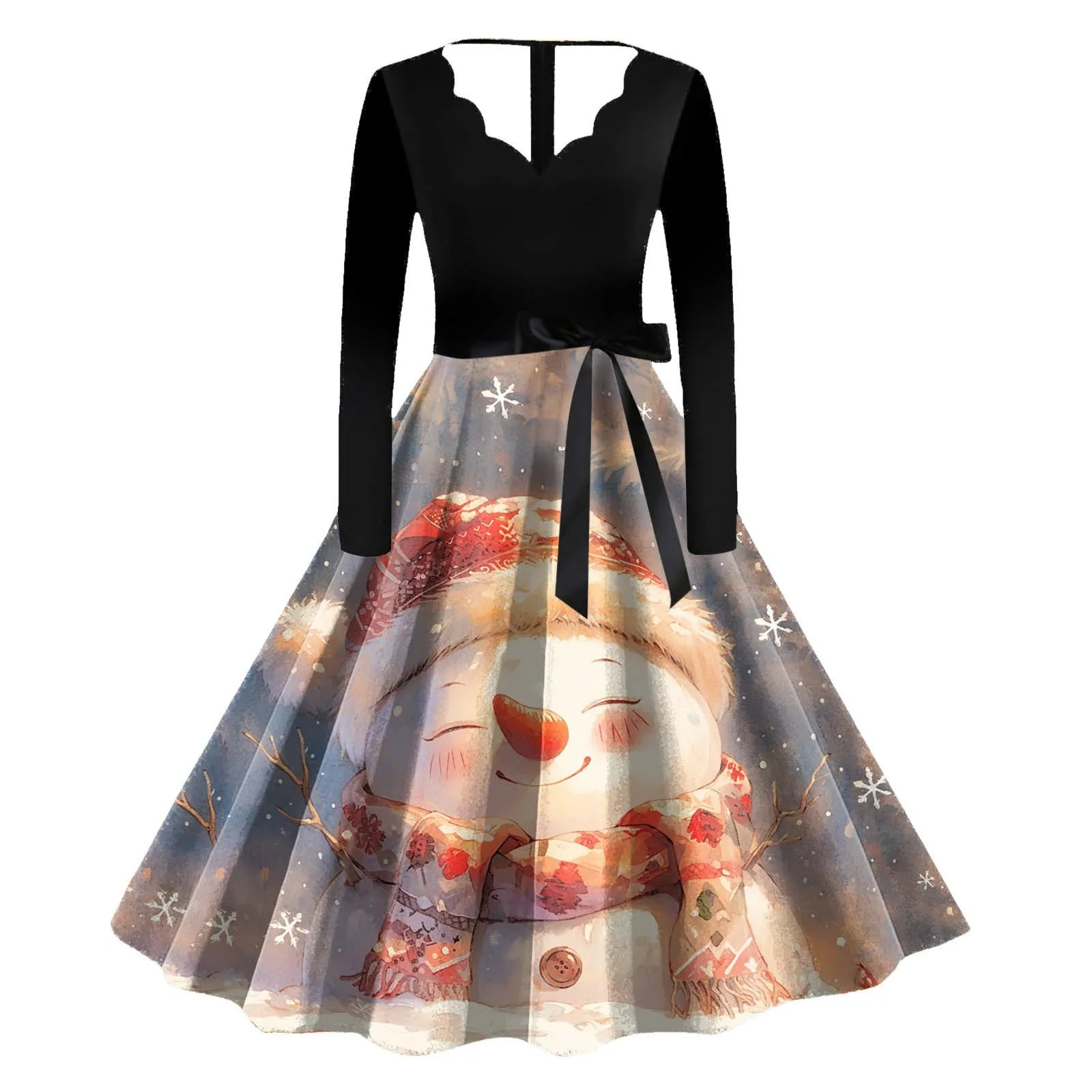 Festive Snowman Print Evening Dress for Women - Image 10