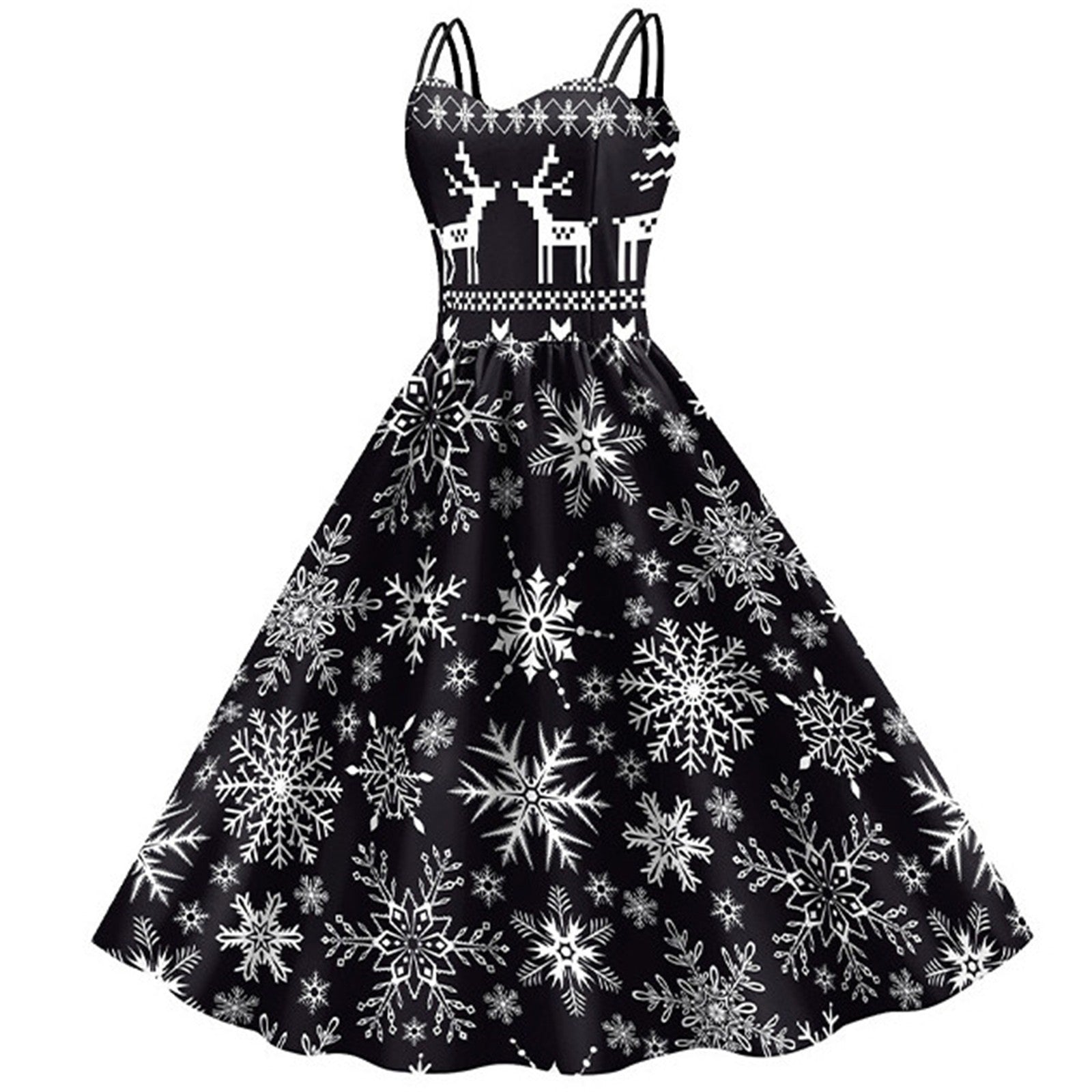 Charming Vintage Christmas Elk Print Tea Dress - Image 12