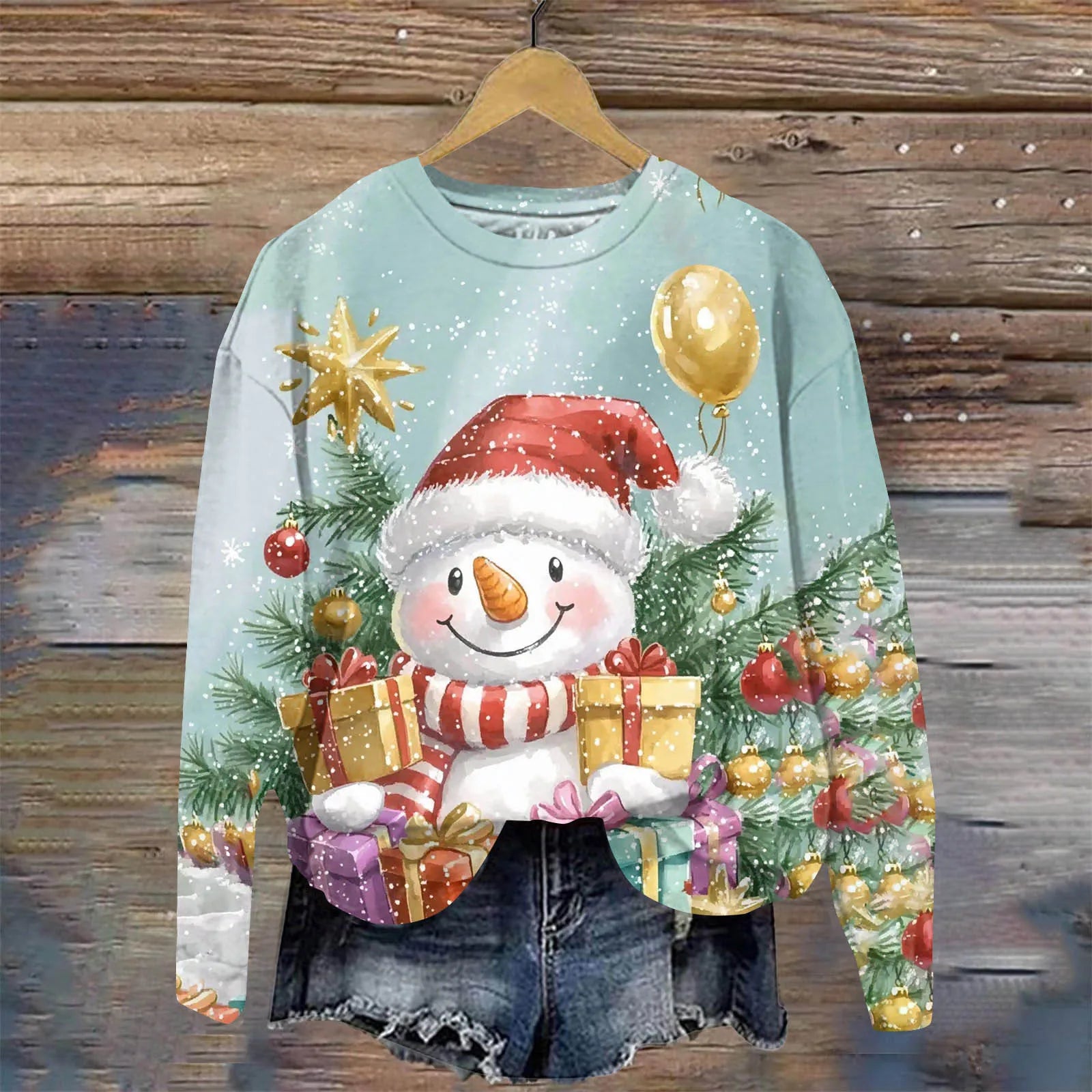 Festive Long Sleeve Santa & Snowflake Sweatshirt - Image 8