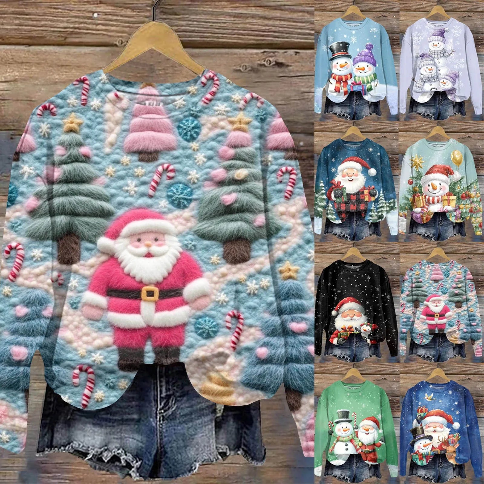 Festive Long Sleeve Santa & Snowflake Sweatshirt - Image 10