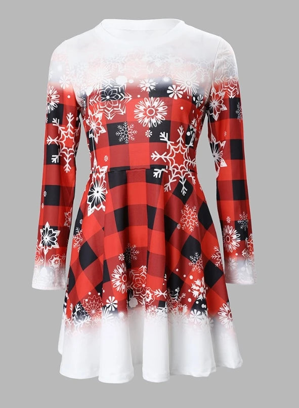 Festive Snowflake Plaid Mini Dress for Christmas - Image 4
