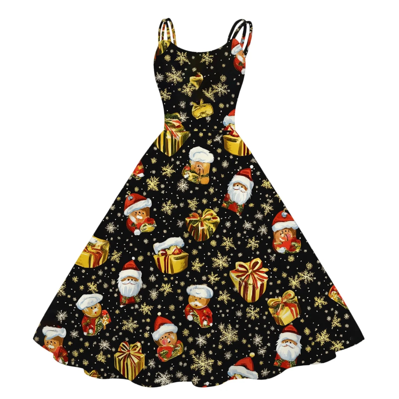 Charming Snowman & Elk Print Holiday Maxi Dress - Image 12