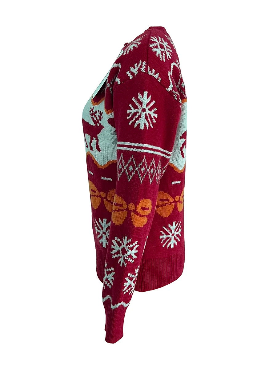 Cozy Christmas Reindeer Snowflake Knit Pullover - Image 6