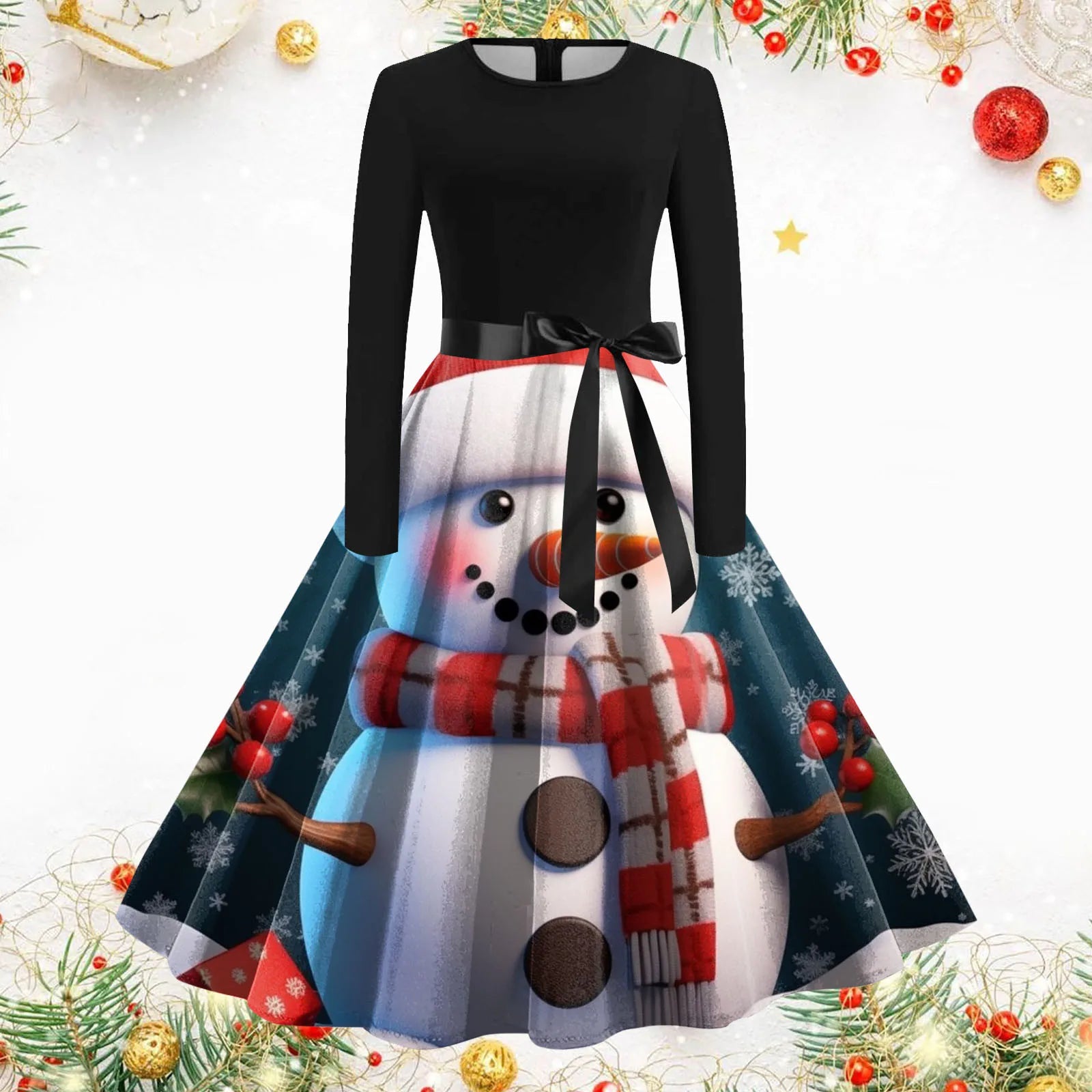 Festive Snowflake A-Line Long Dresses for Parties - Image 5