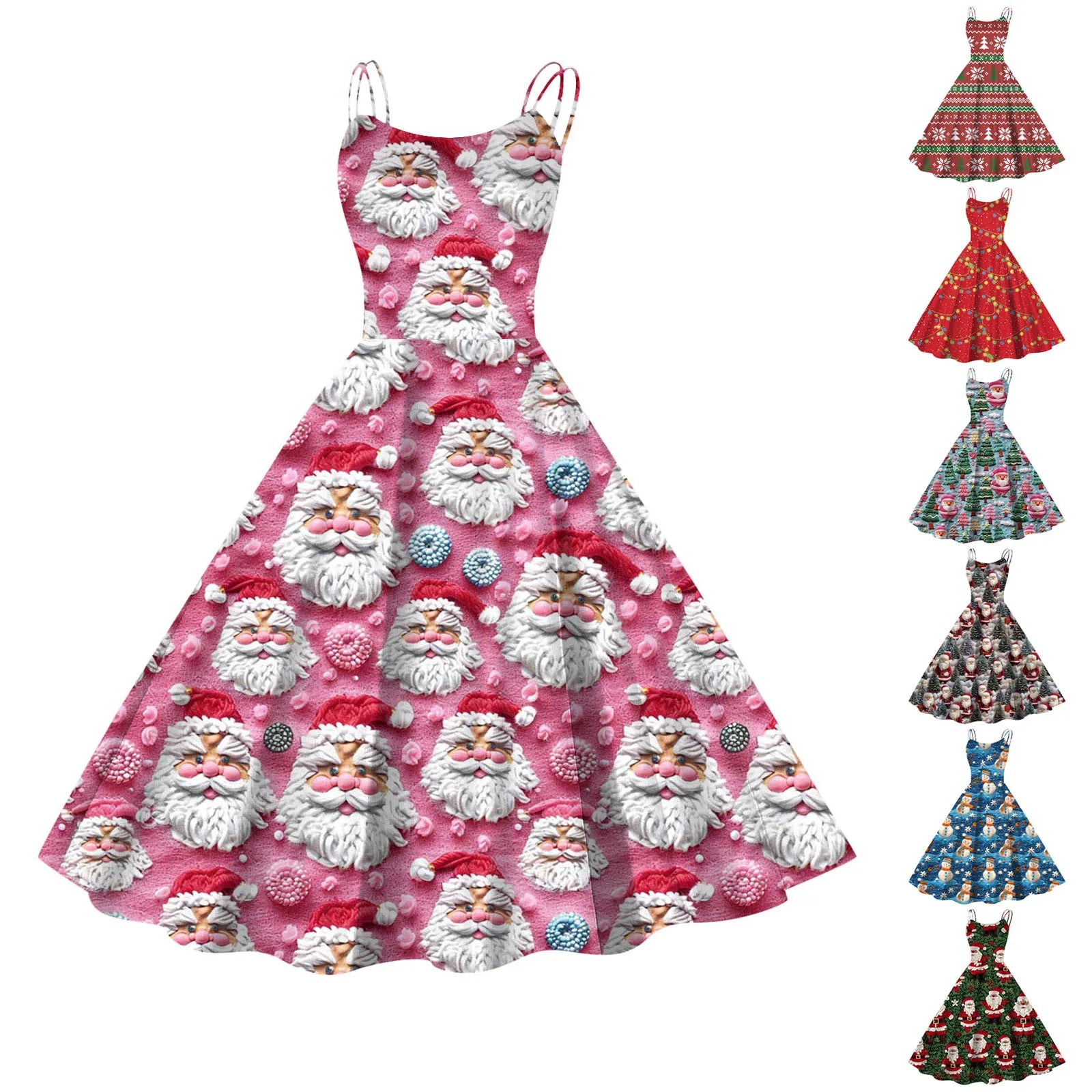 Festive A-Line Spaghetti Strap Christmas Dress - Image 9