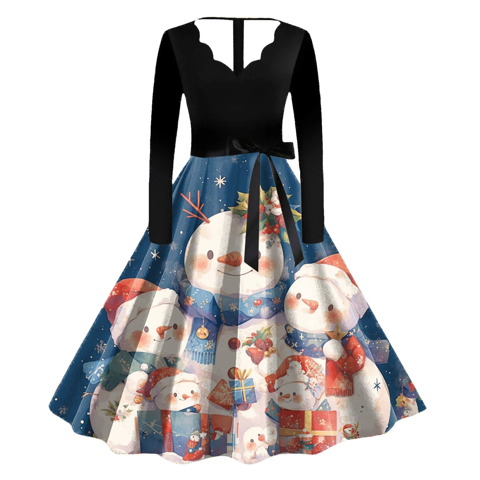 Festive Snowman Print Evening Dress for Women - Image 13