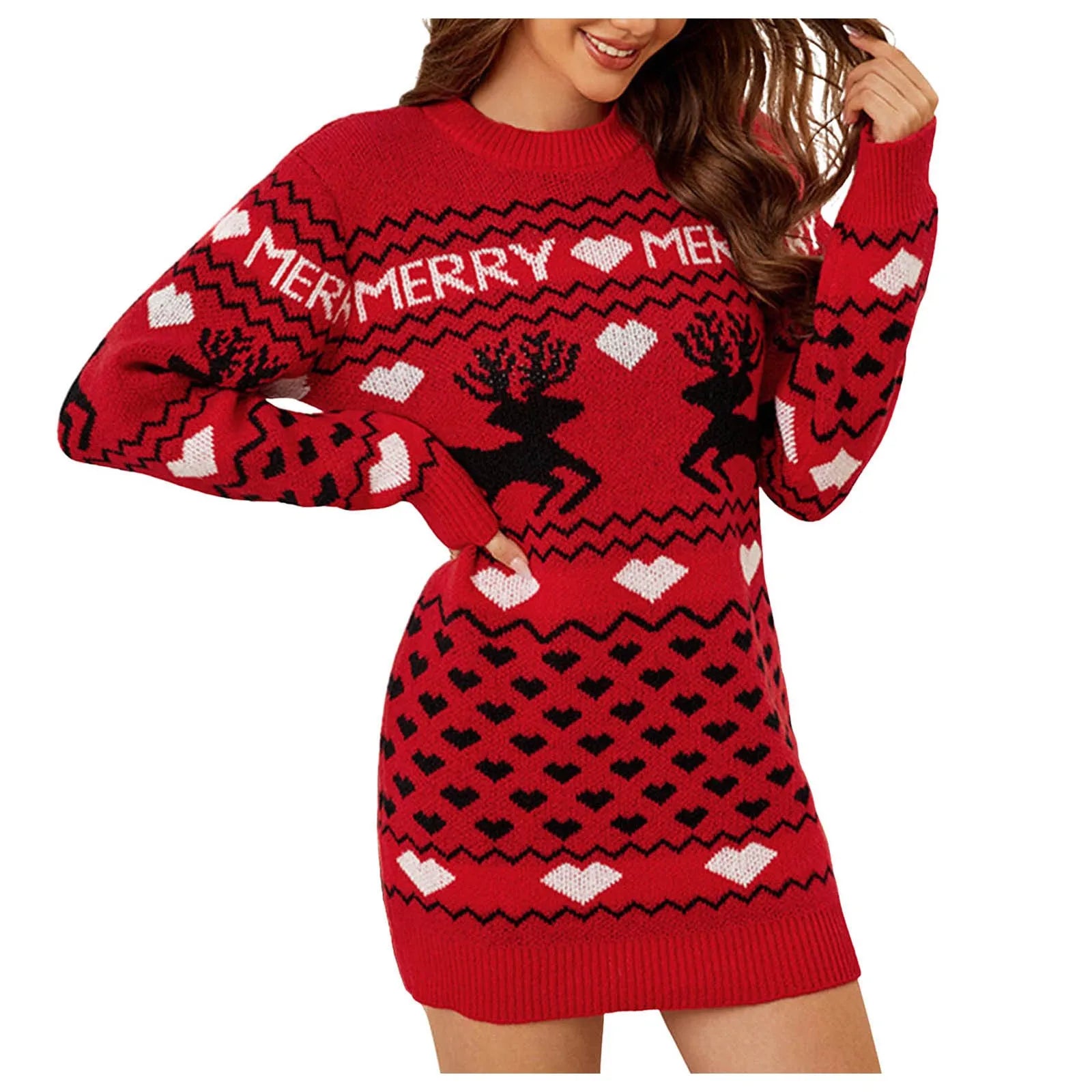 Festive Elk Print Women's Christmas Mini Dress - Image 5