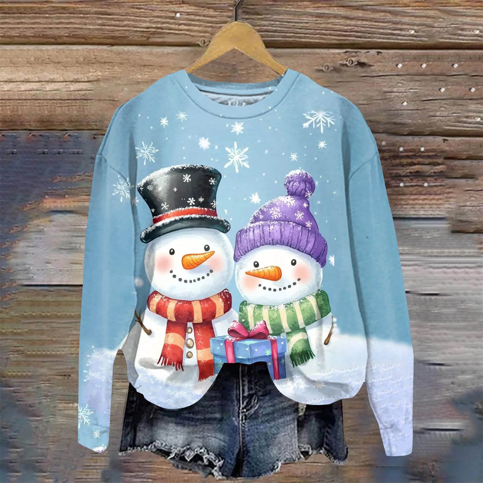 Festive Long Sleeve Santa & Snowflake Sweatshirt - Image 5
