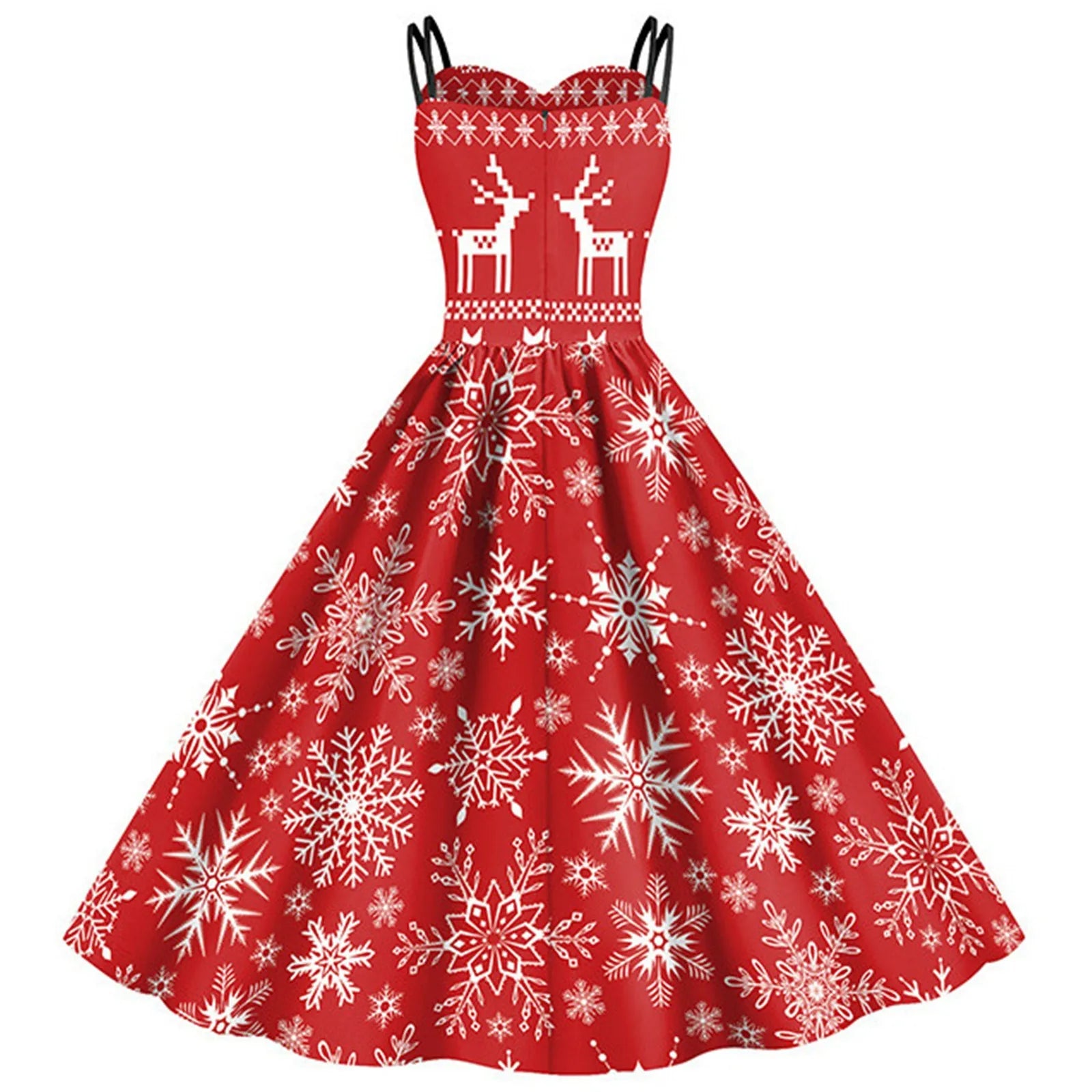 Charming Vintage Christmas Elk Print Tea Dress - Image 3