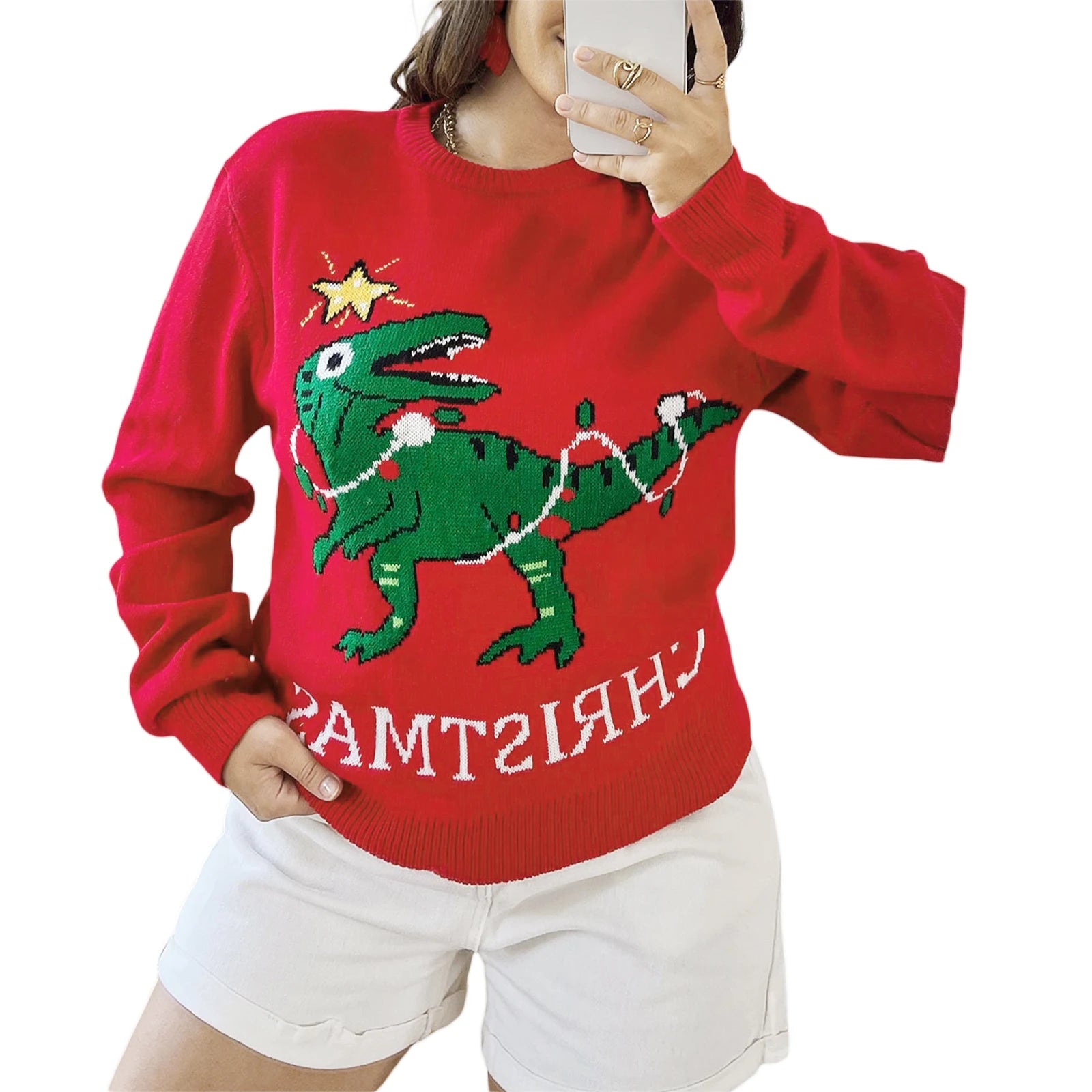 Cozy Reindeer Print Christmas Sweater for Her - Image 8
