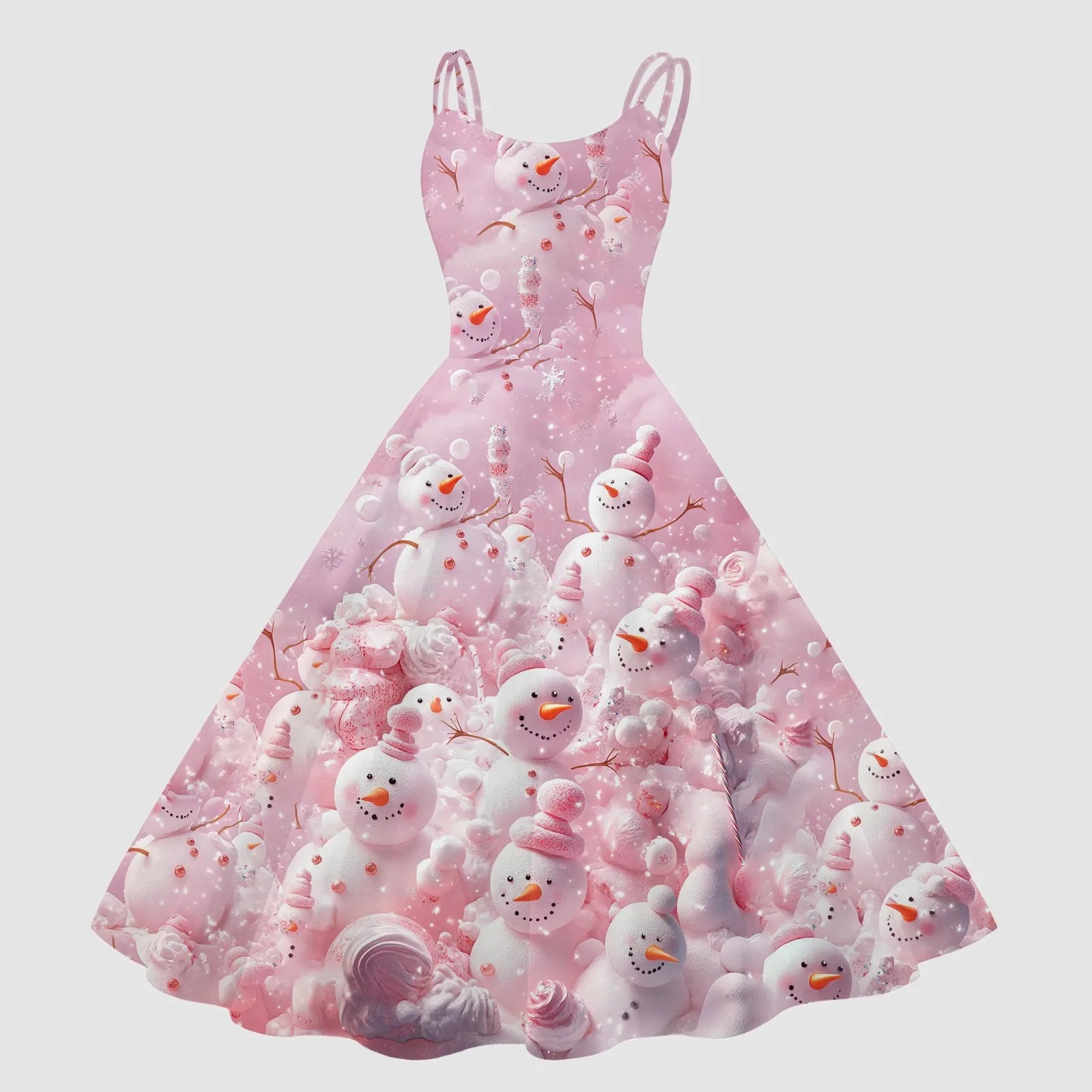 Charming Snowman & Elk Print Holiday Maxi Dress - Image 9