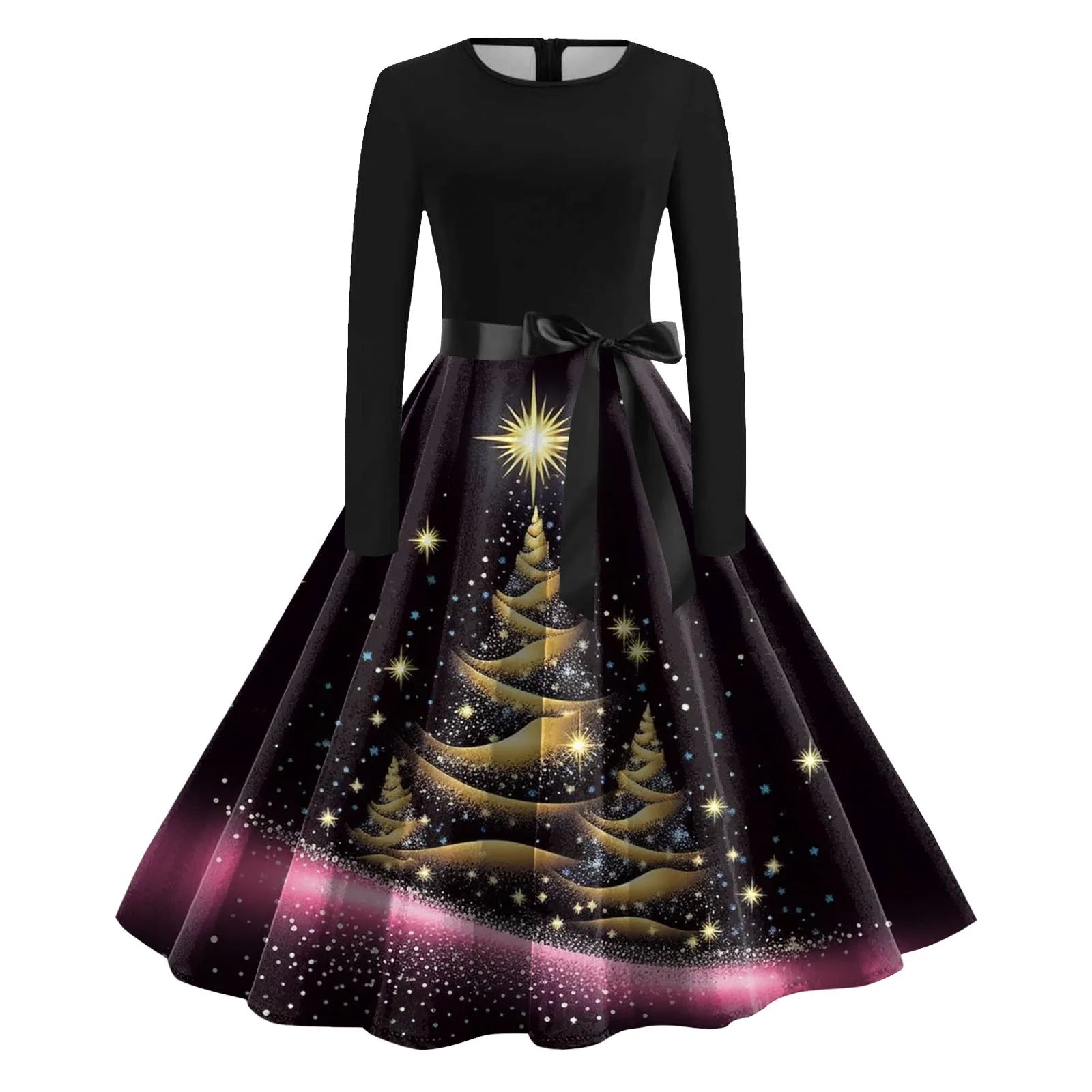 Chic Vintage Christmas Dress with Deer Print - Image 19