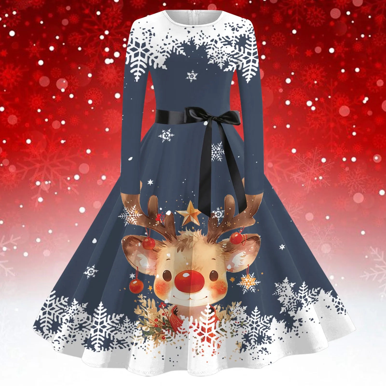 Chic High Waist A-Line Christmas Party Dress - Image 9