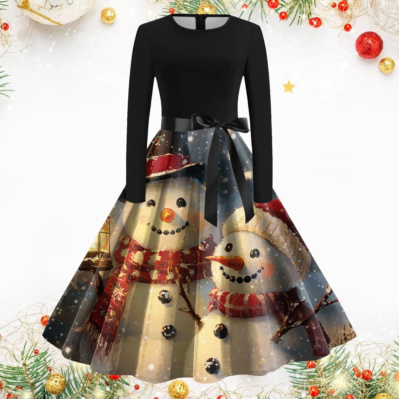 Festive Vintage Christmas A-Line Dress for Women - Image 4