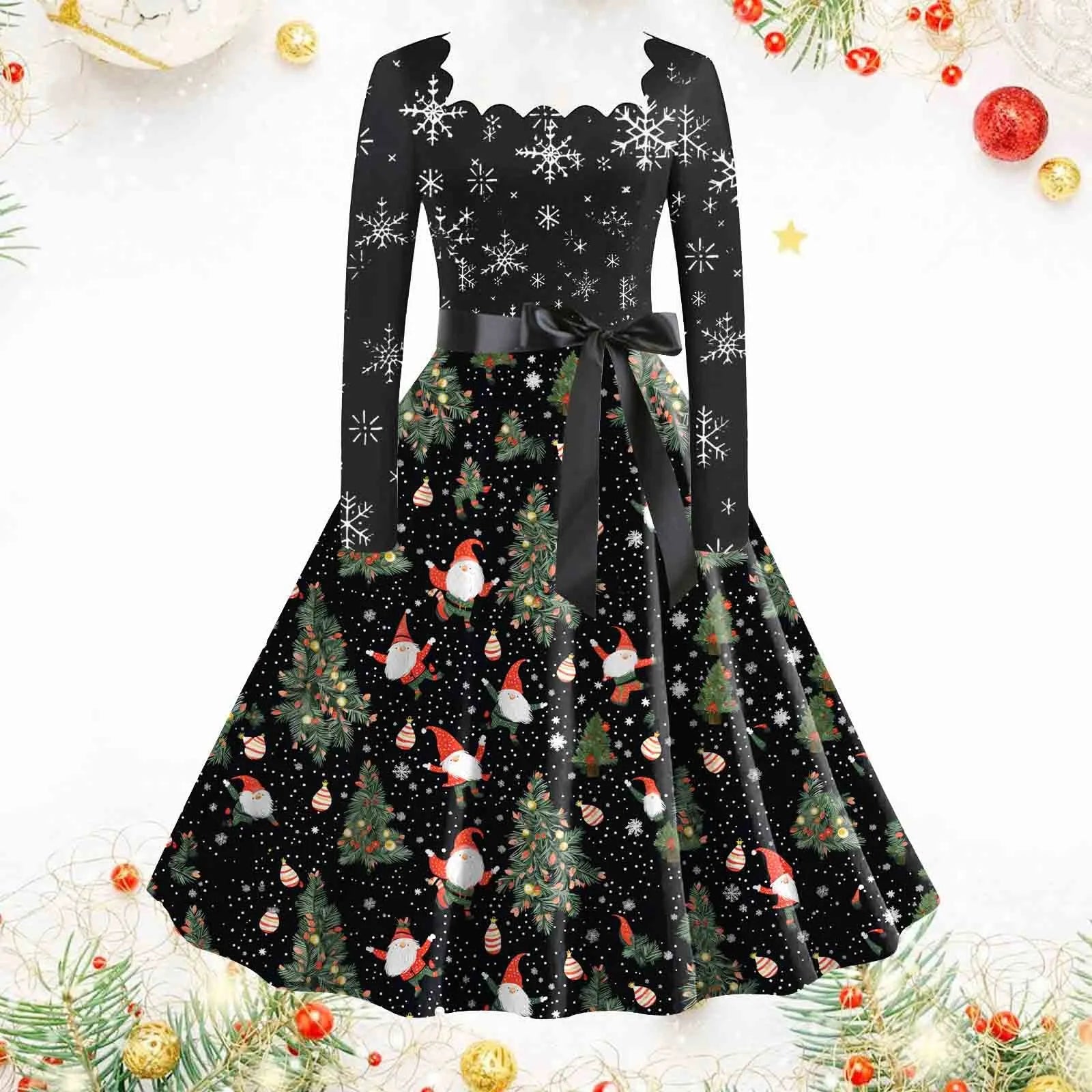 Santa Snowflake Print Retro Christmas Dress - Image 12