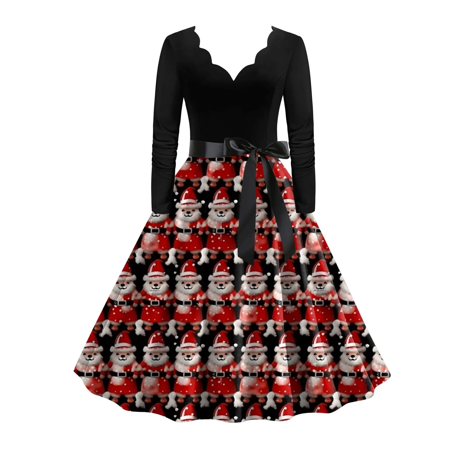 Charming Santa Claus Print Christmas A-Line Dress - Image 7
