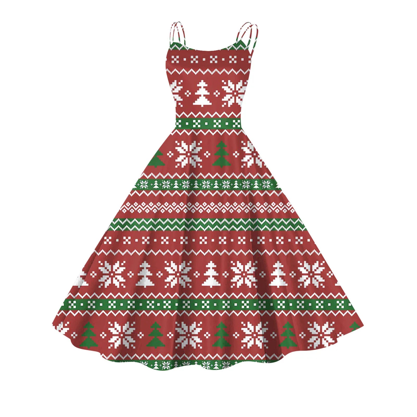 Festive A-Line Spaghetti Strap Christmas Dress - Image 14