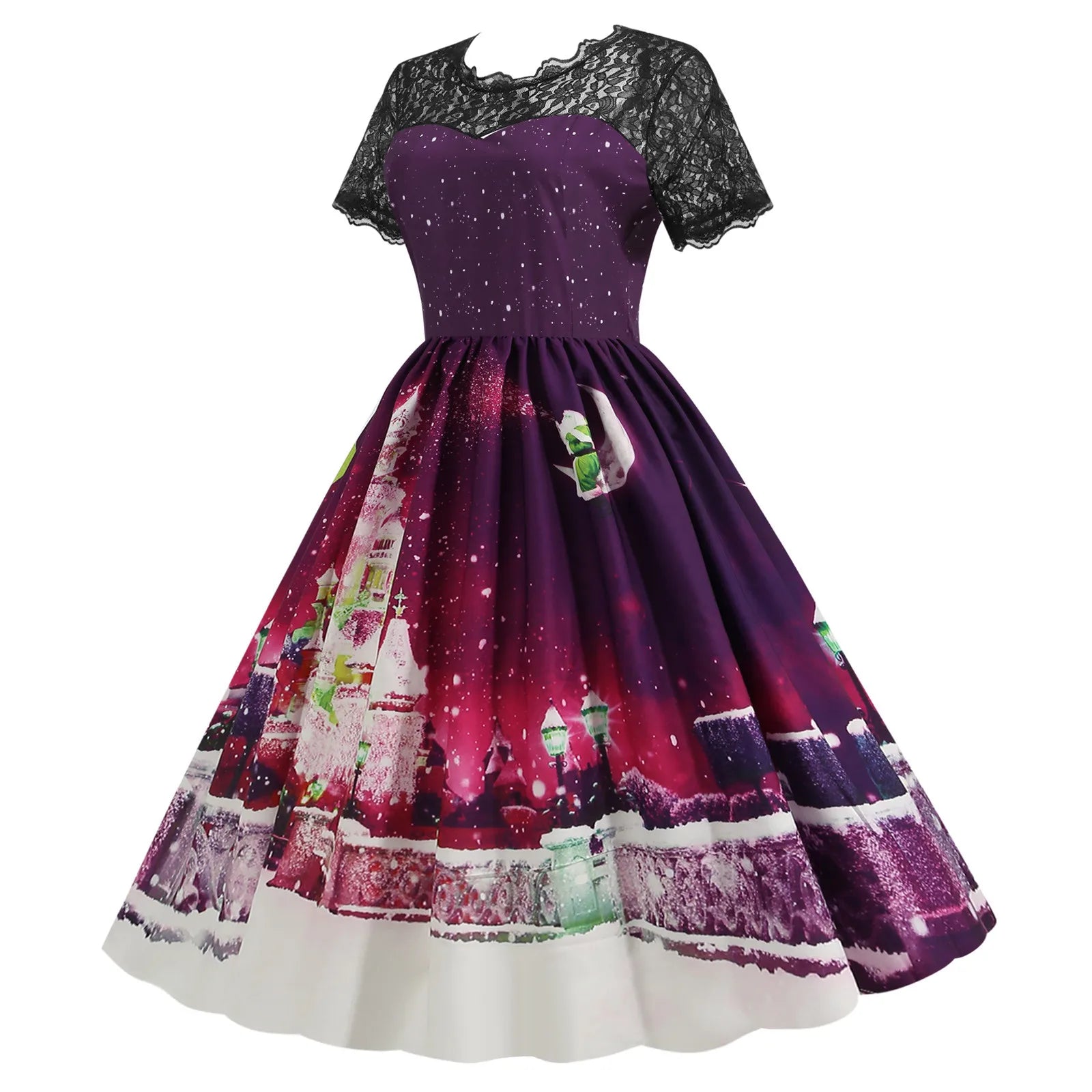 Festive Lace A-Line Christmas Dress for Women - Image 9